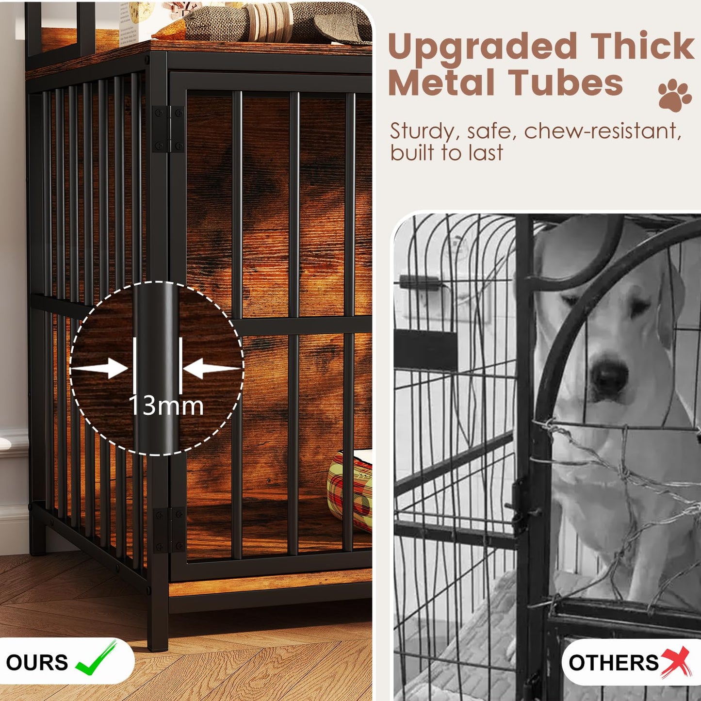 Indoor Wooden Dog Cage with Storage Shelves