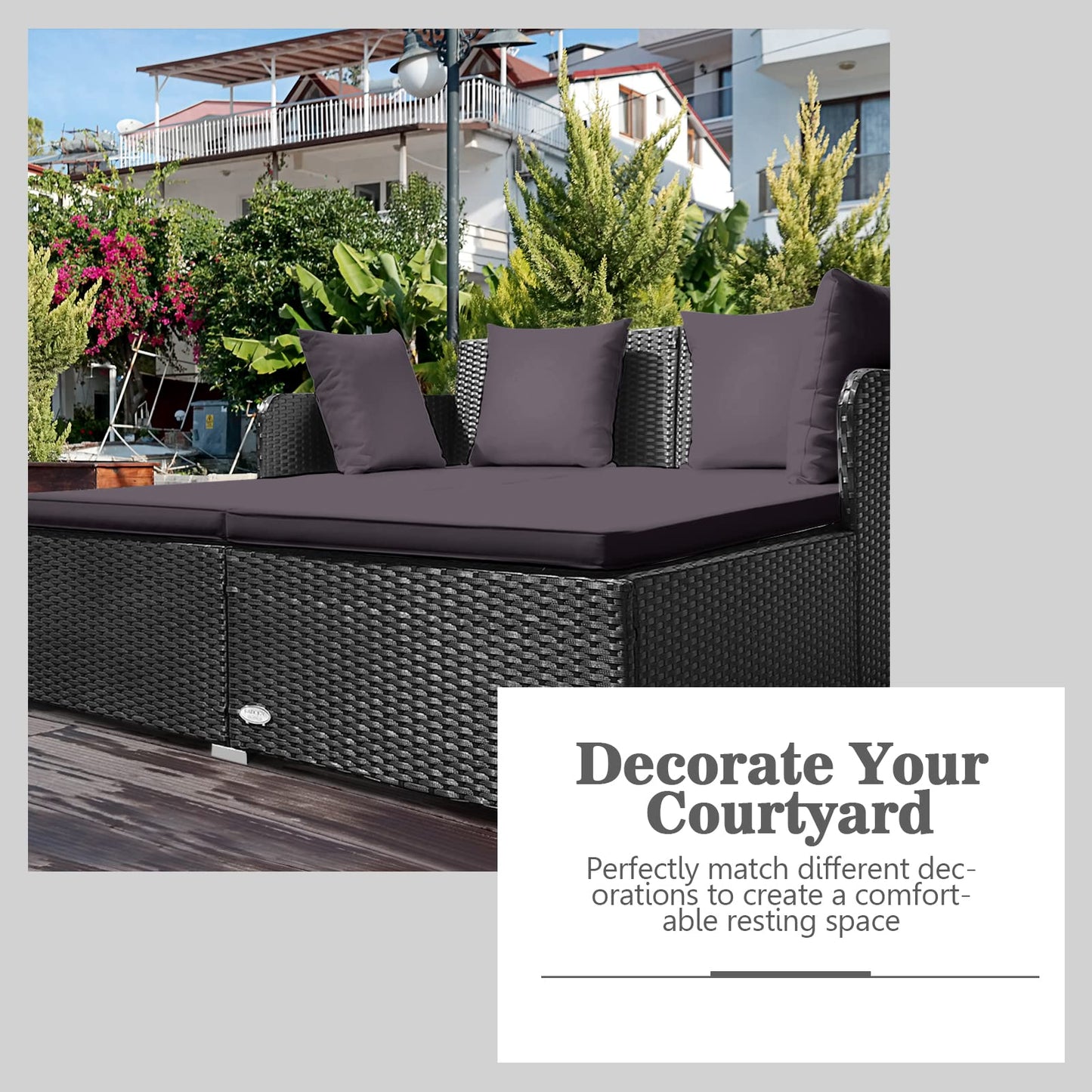 Rattan Garden 2 Seater Daybed Furniture Set with Cushions