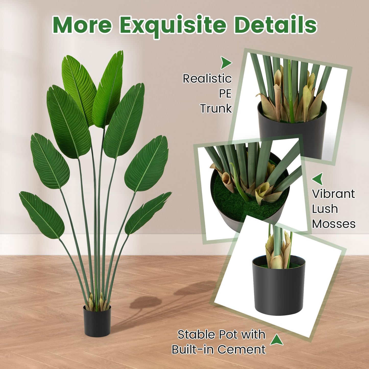 1.9 M Artificial Banana Leaf Tree with 8 Fabric Banana Leaves and Stable Cement-filled Pot