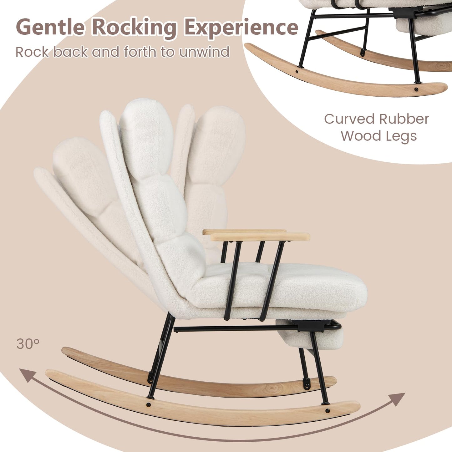 Nursery Rocking Chair Teddy Velvet Upholstered Rocking Chair