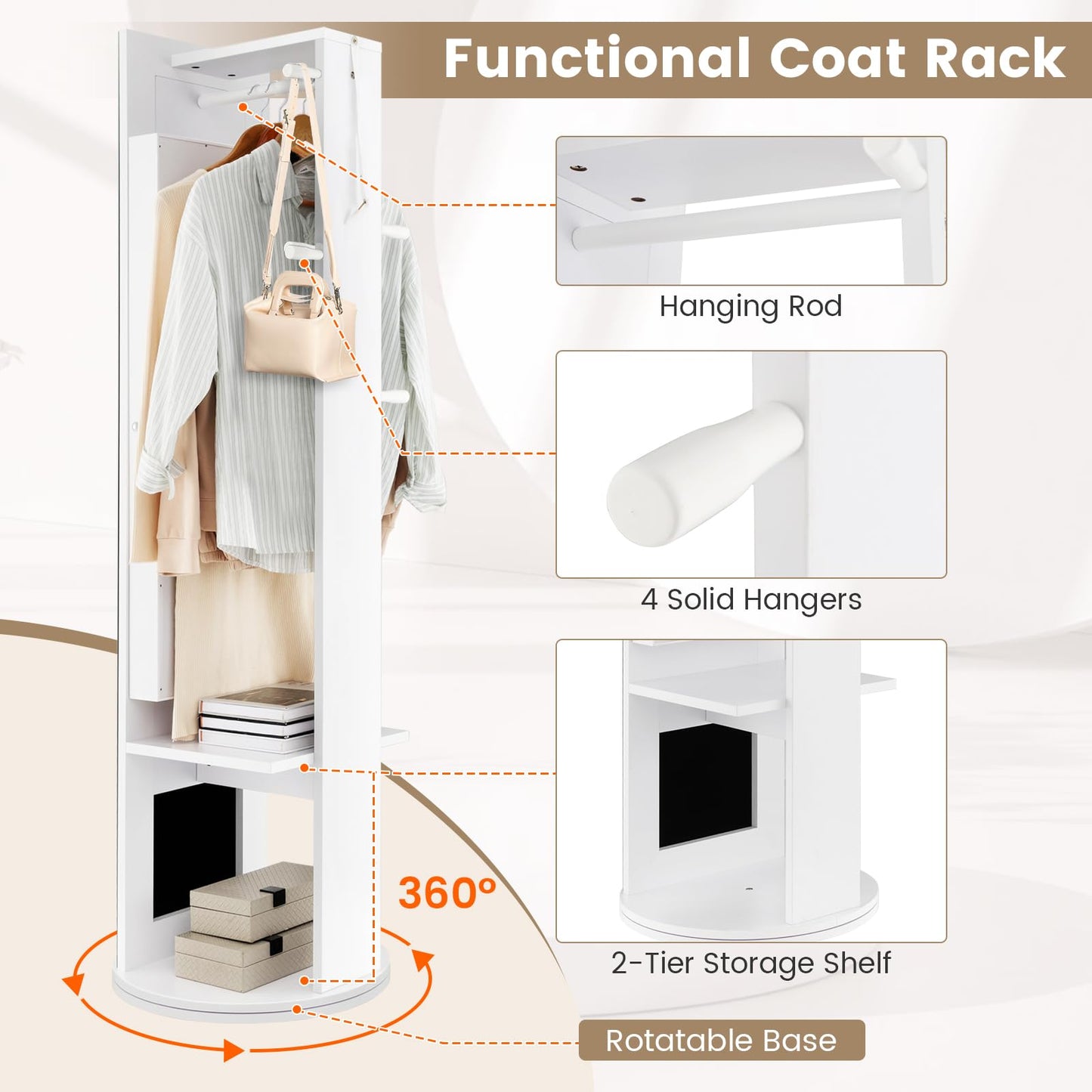 Swivel Jewelry Cabinet with Full-Length Mirror Cosmetics Storage