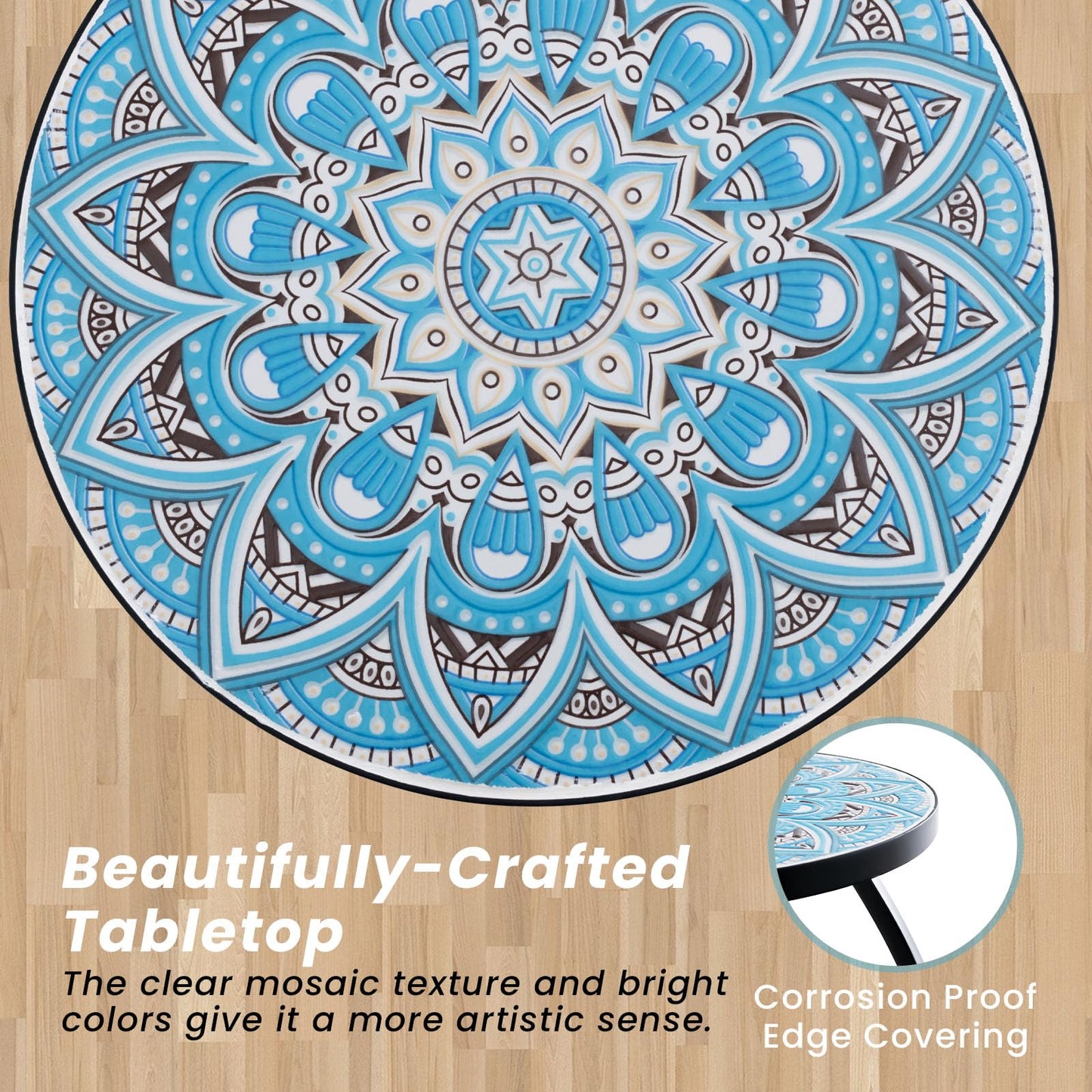 Mosaic Round Bistro Coffee Table with Ceramic Tile Tabletop