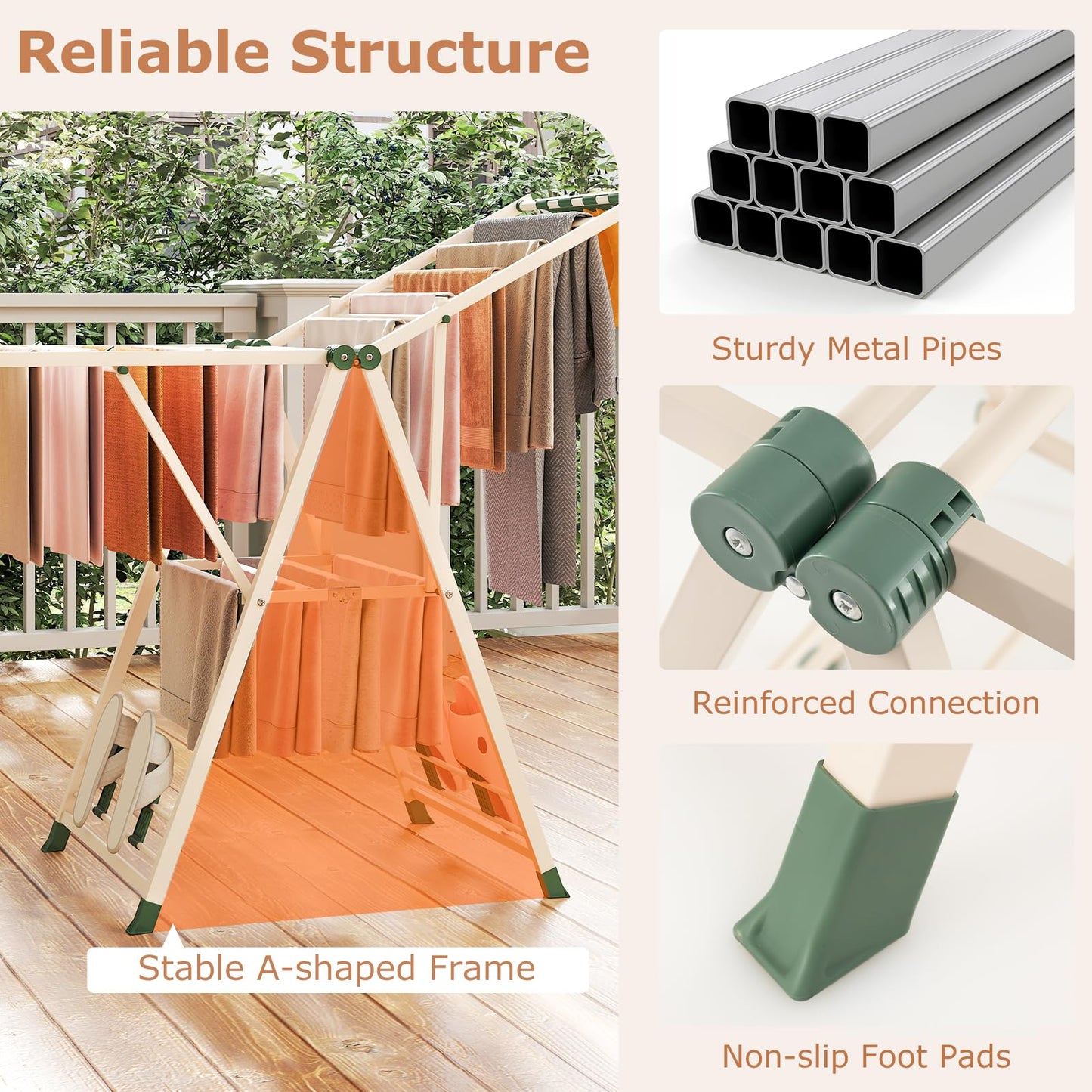 2-Level Foldable Clothes Drying Rack with Height-Adjustable Wings