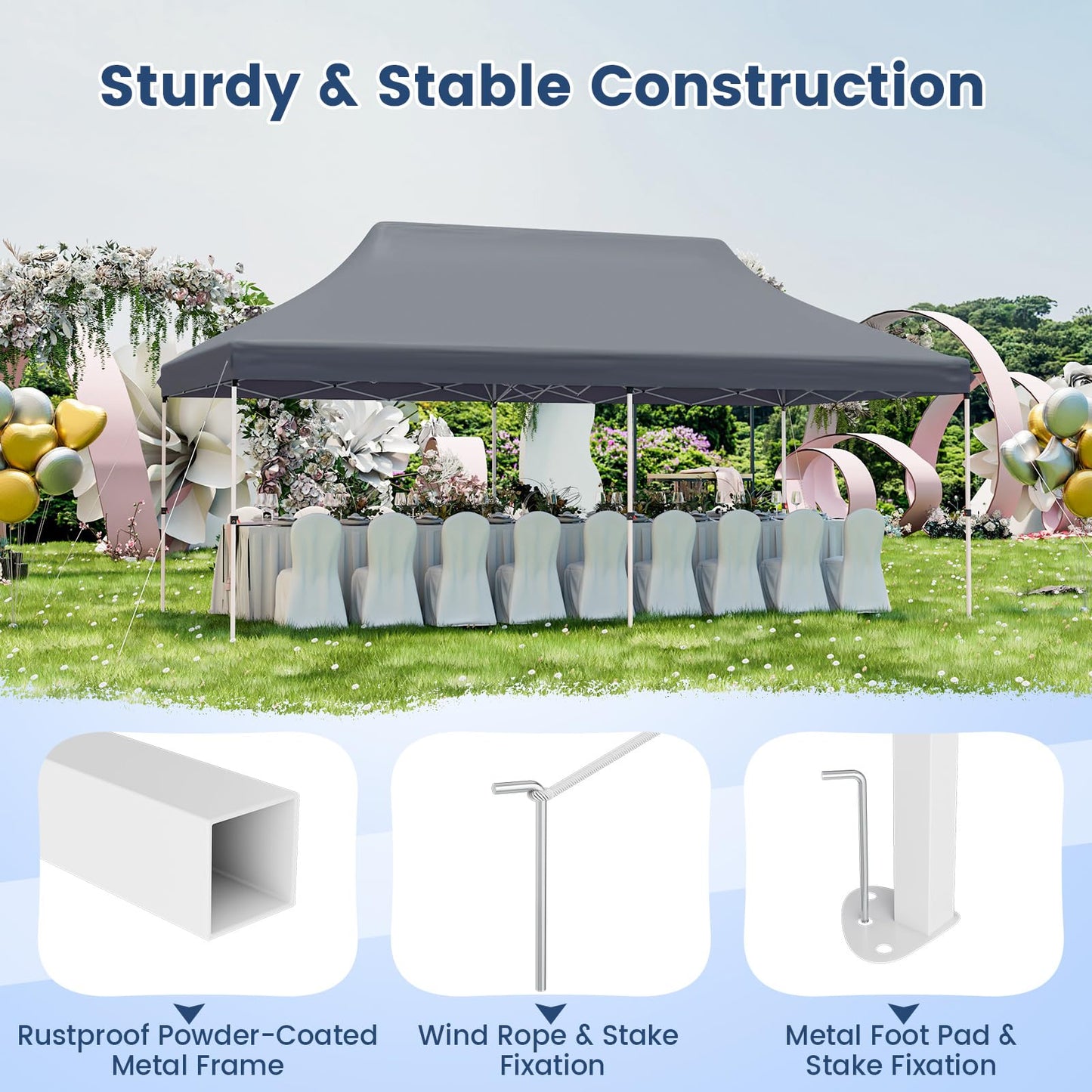 6x3M Height Adjustable Pop-up Gazebo with Carrying Bag