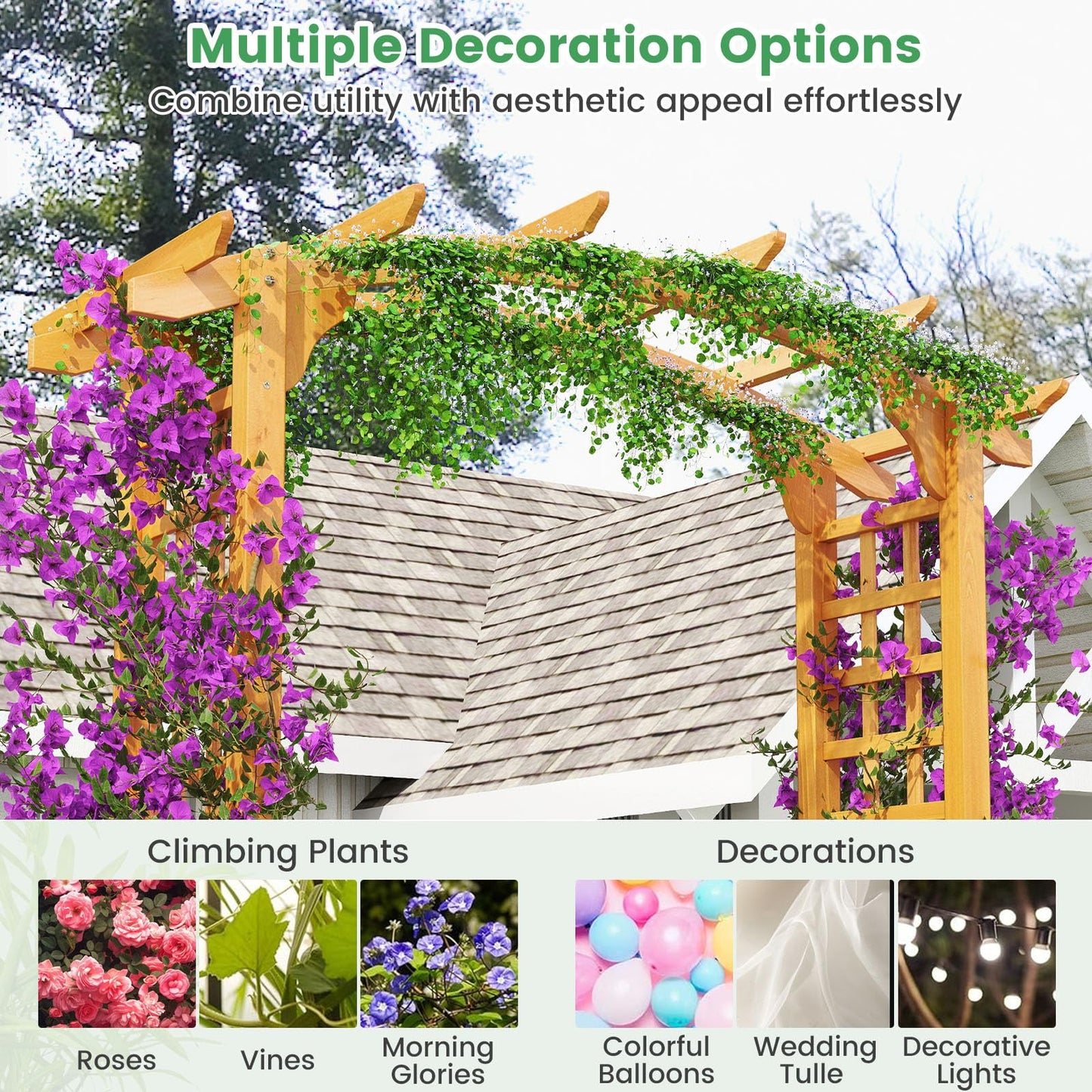 229cm Wooden Trellis Pergola Arbour for Party Wedding Backyard Patio
