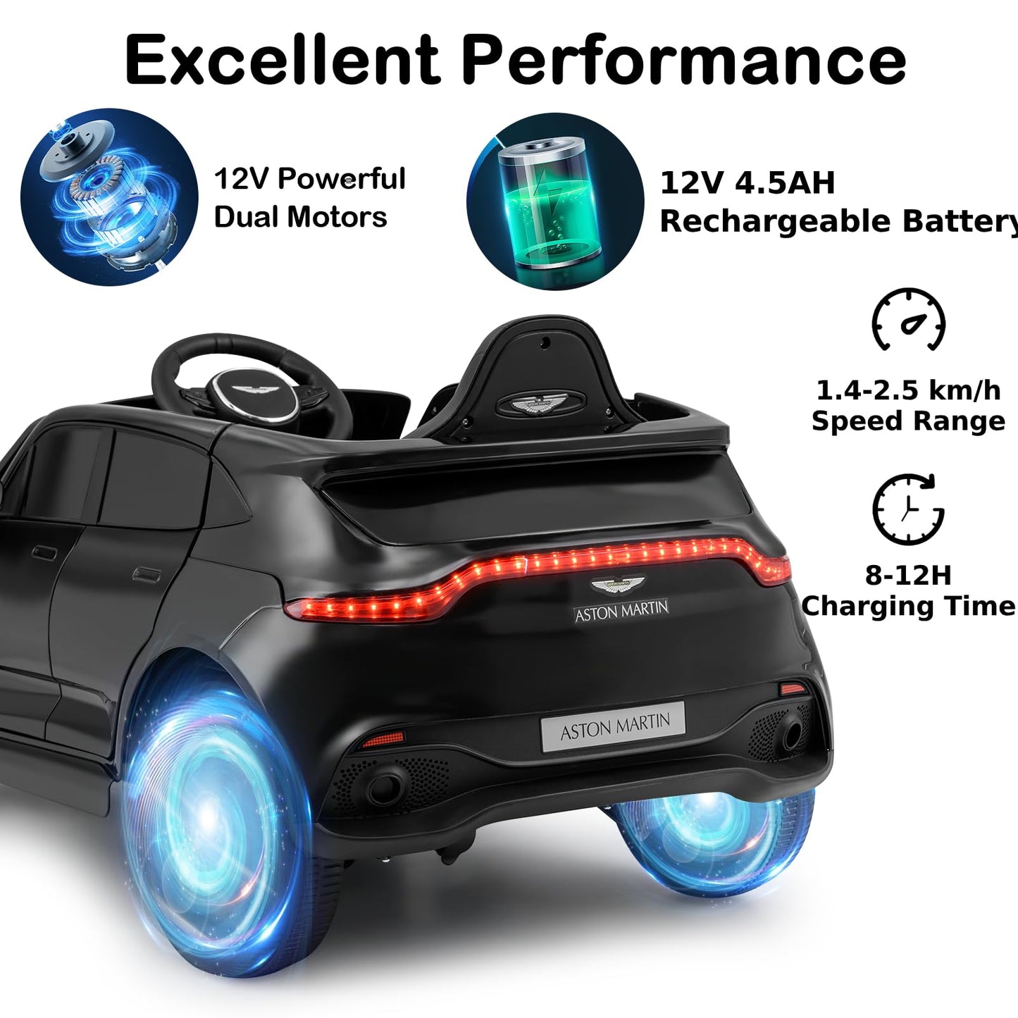 12V Kids Ride on Vehicle Aston Martin Licensed with Horn and Taillights