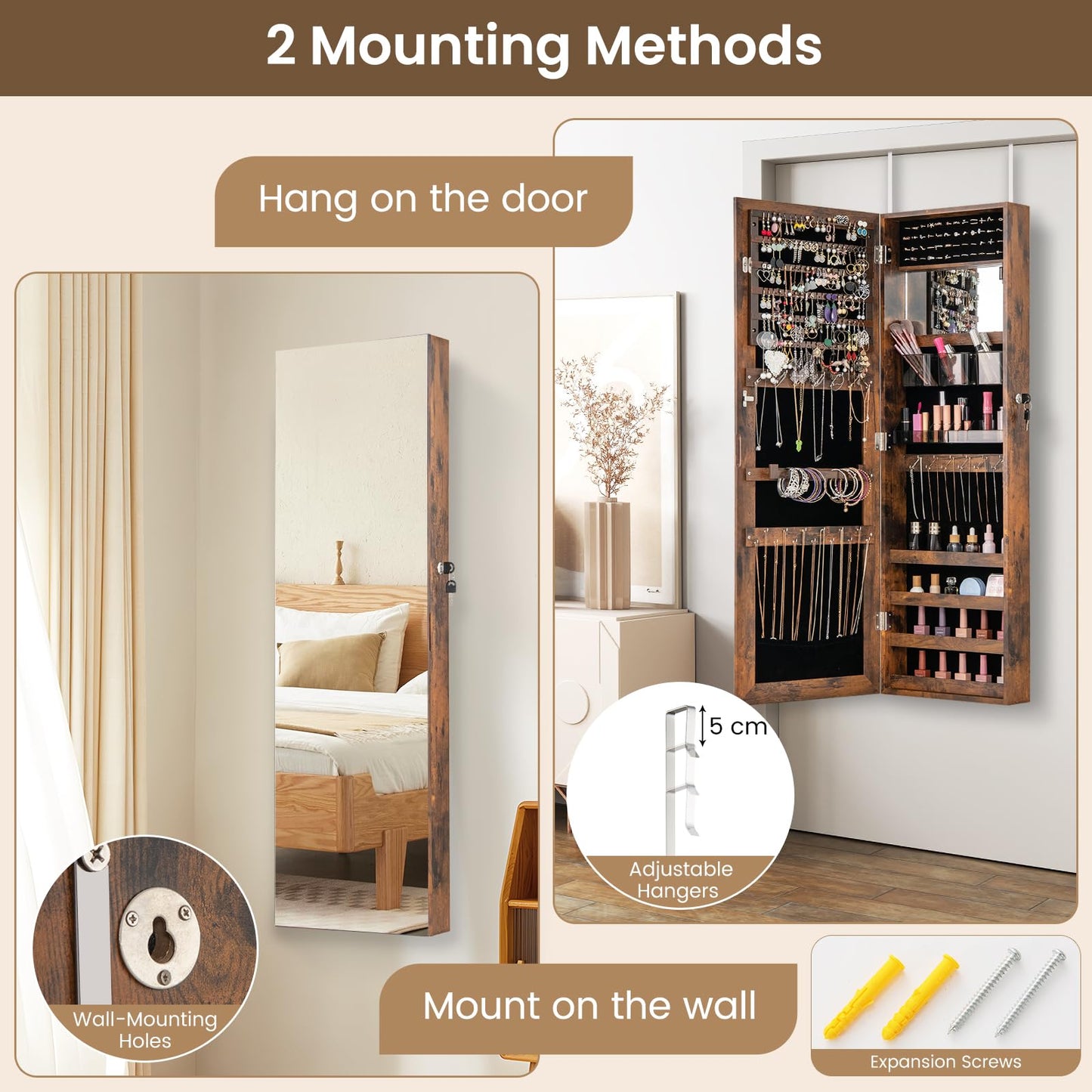 110 cm Jewelry Mirror Cabinet with Full-length Mirror and Interior Makeup Mirror