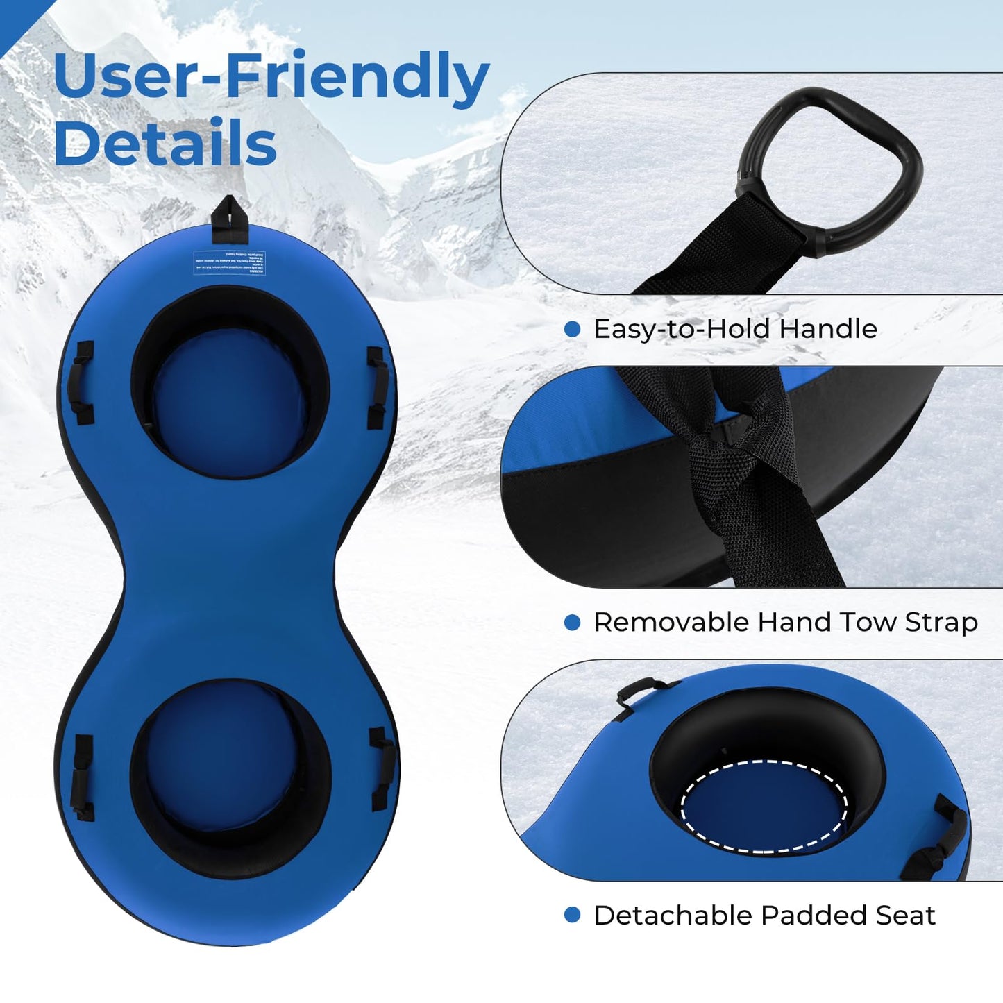 2-Person Inflatable Snow Tube for Adults Kids