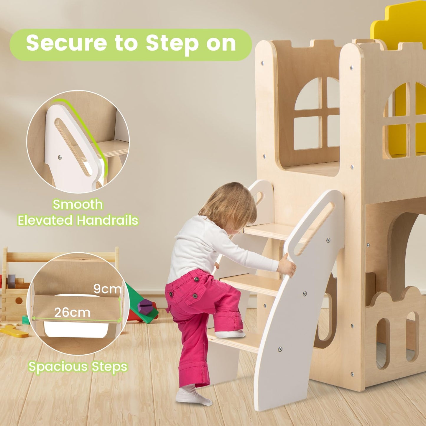 7-in-1 Toddler Slide Set with Ladder and Long Aisle Wooden Playground