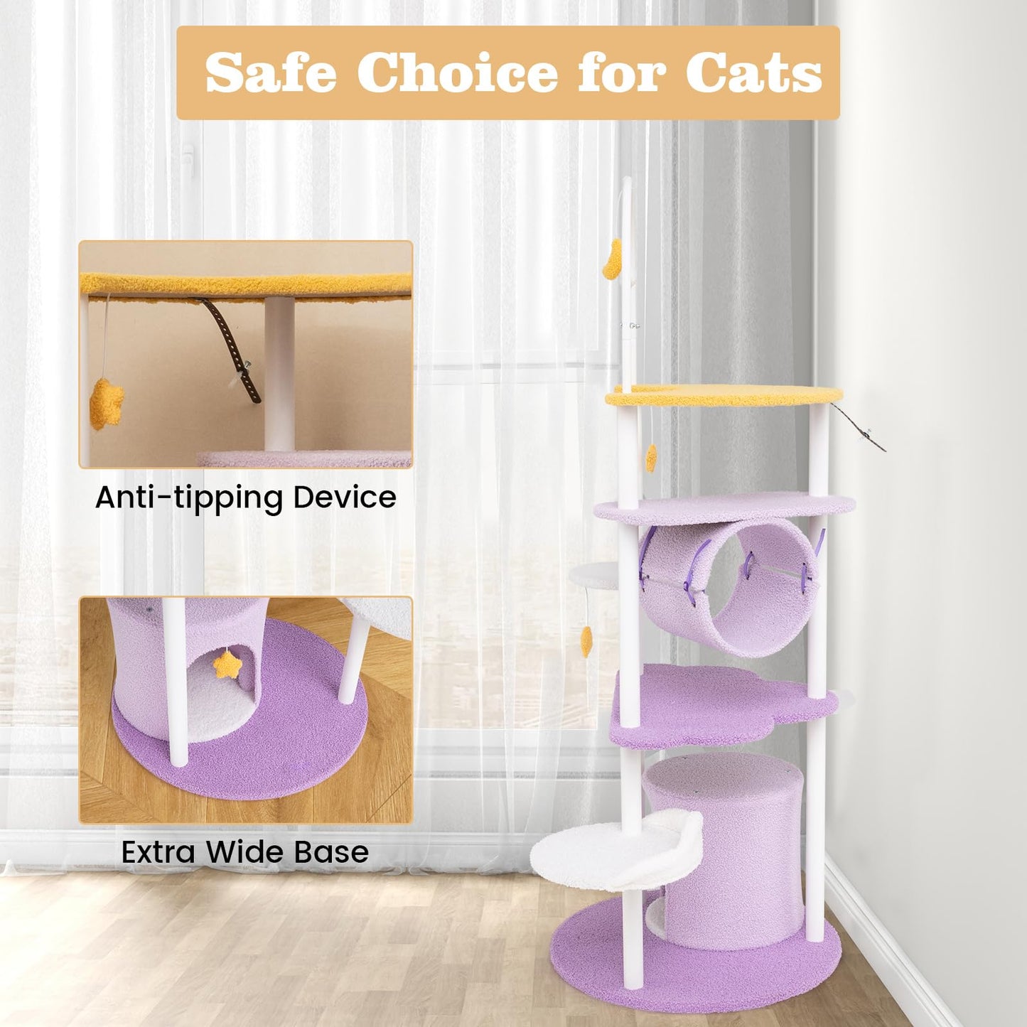 Multi-level Cute Cat Tree 158CM Large Cat Tower with Metal Frame