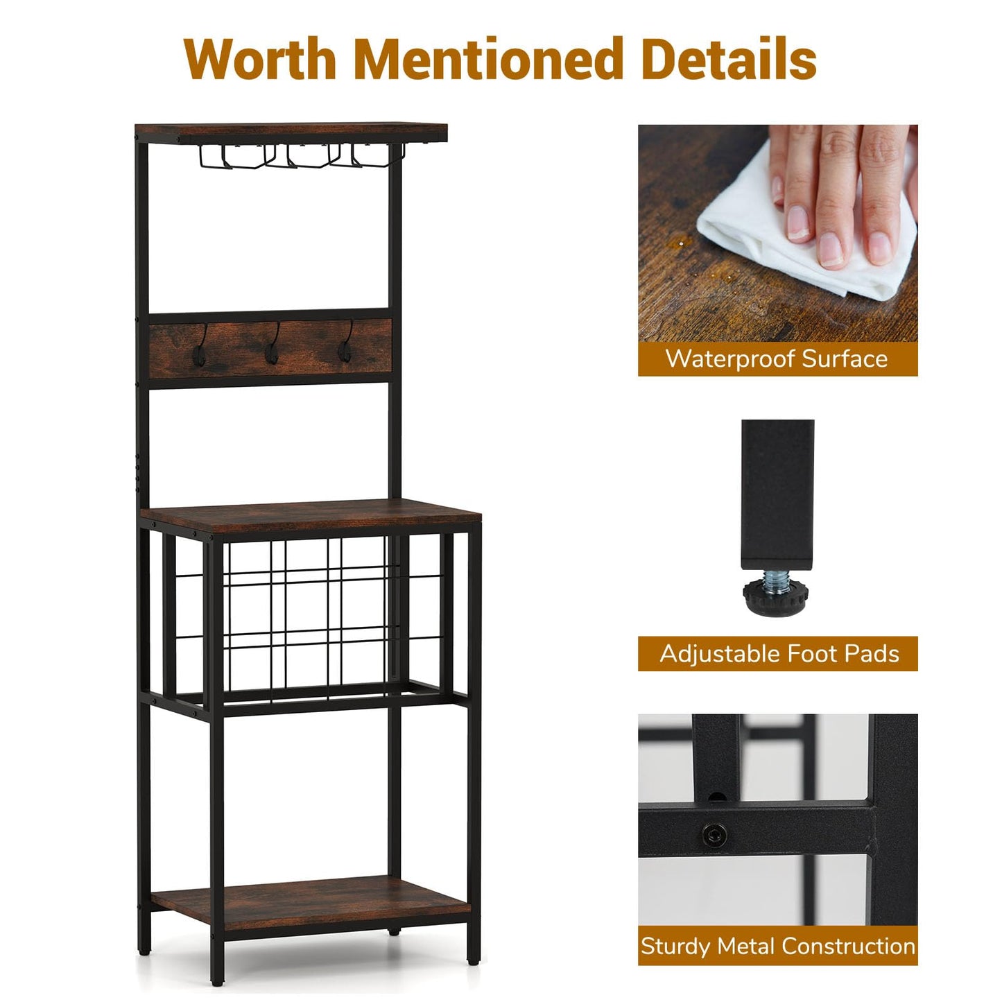 Floor Wine Bar Cabinet with Glass Racks and Wine Bottle Holders
