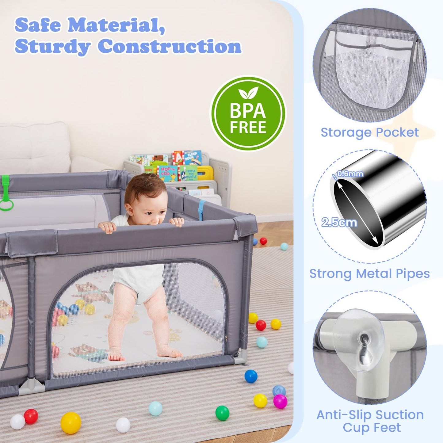 206 x 147cm Extra Large Toddler Fence with Mat
