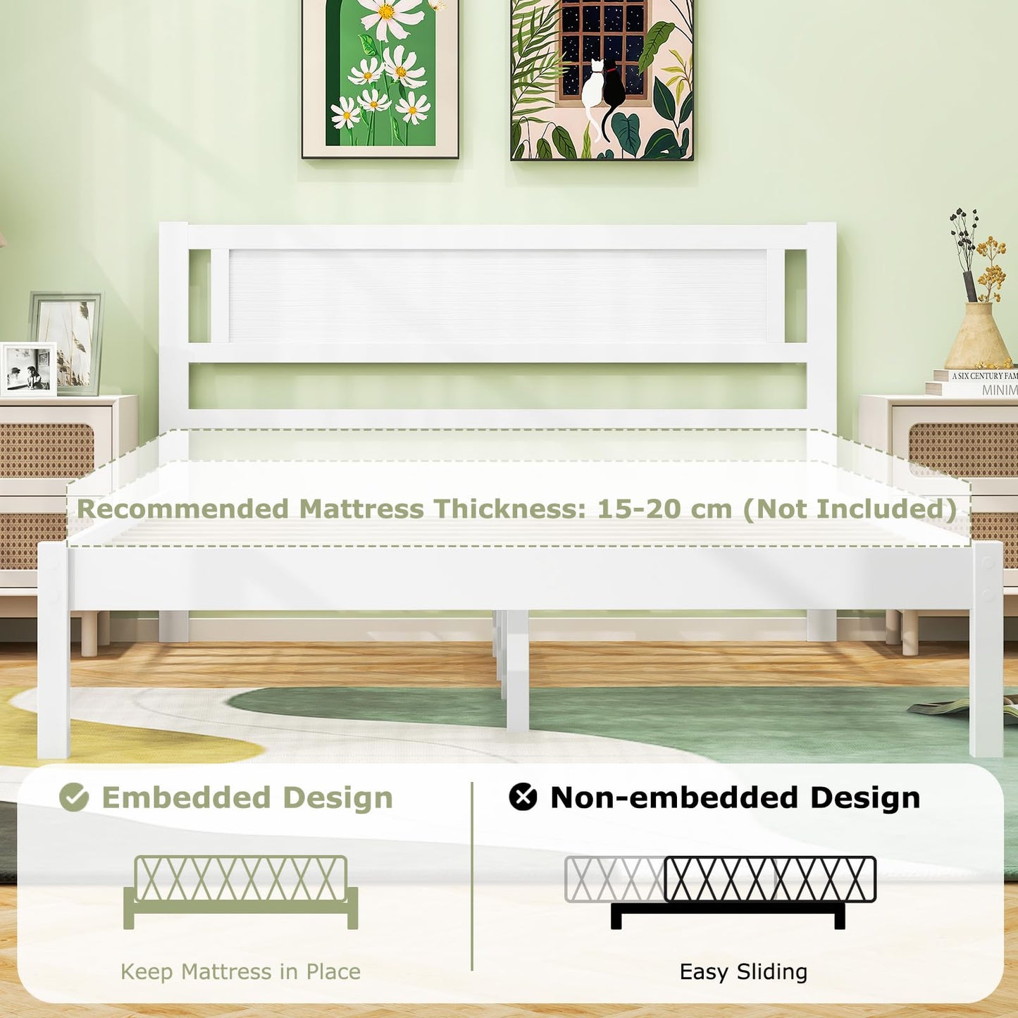 4FT 6 Double Size Bed Frame with 145cm Headboard & 22cm Under bed Storage