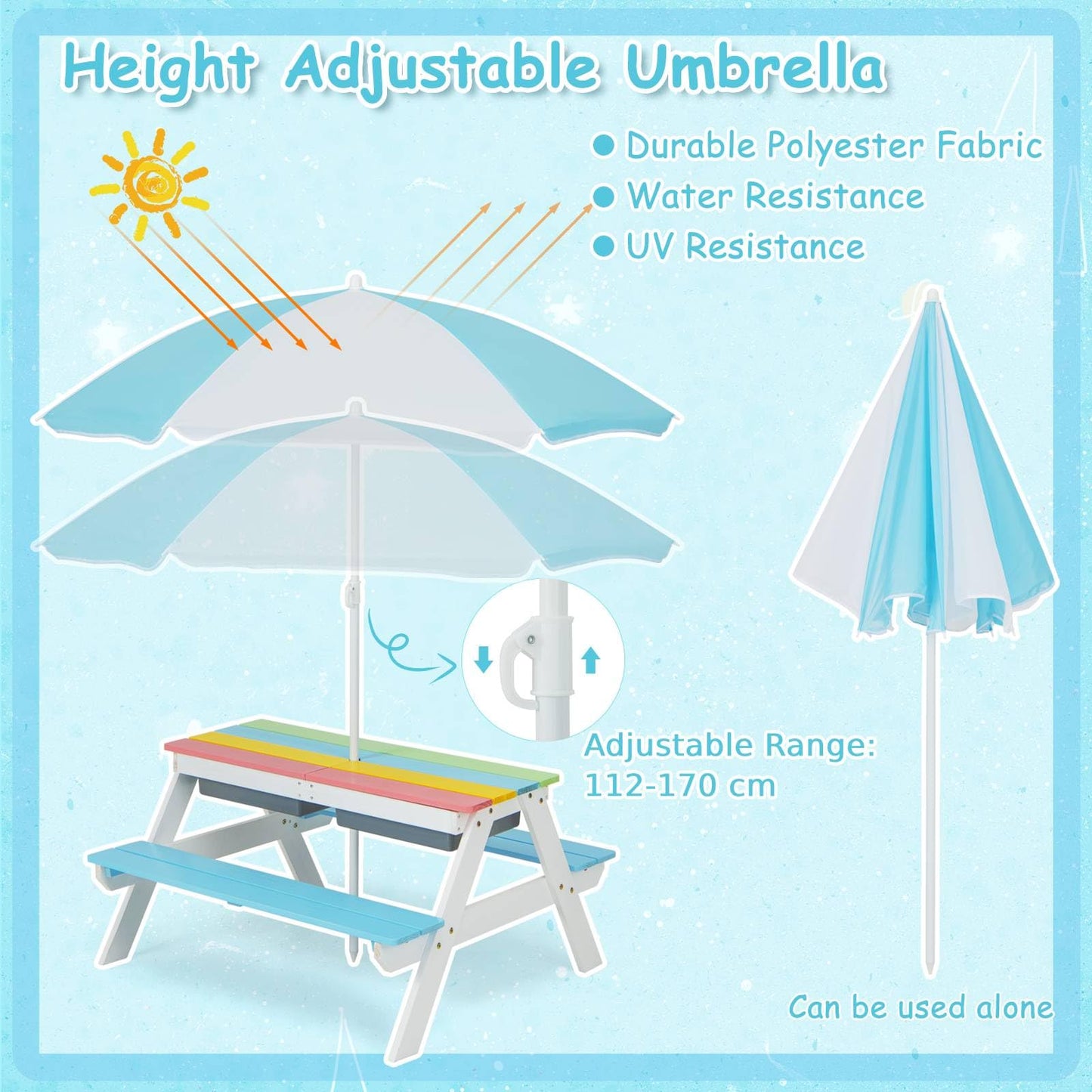 3 in 1 Wooden Sand & Water Play Table and Bench Set