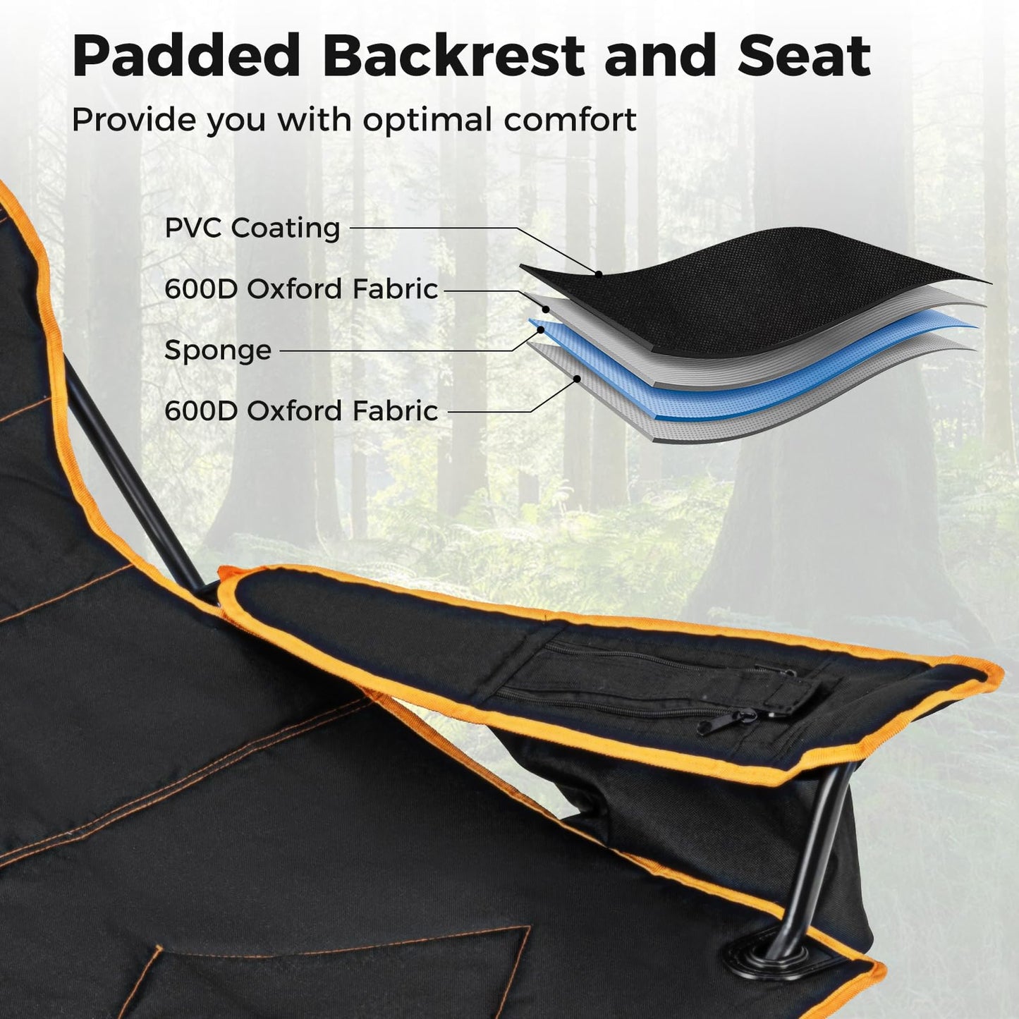 Portable Reclining Camp Chair with Detachable Footrest