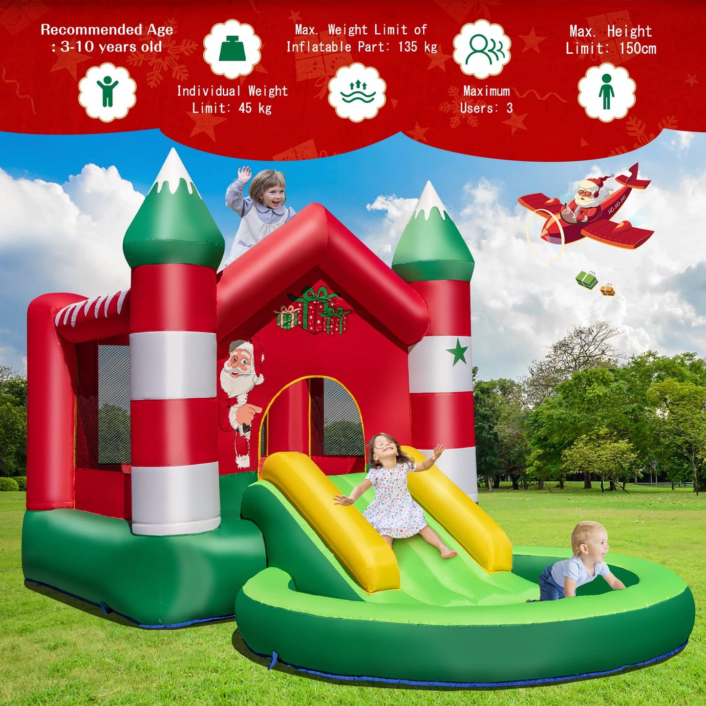 Inflatable Bouncy Castle Christmas Themed with Ball Pit without Blower