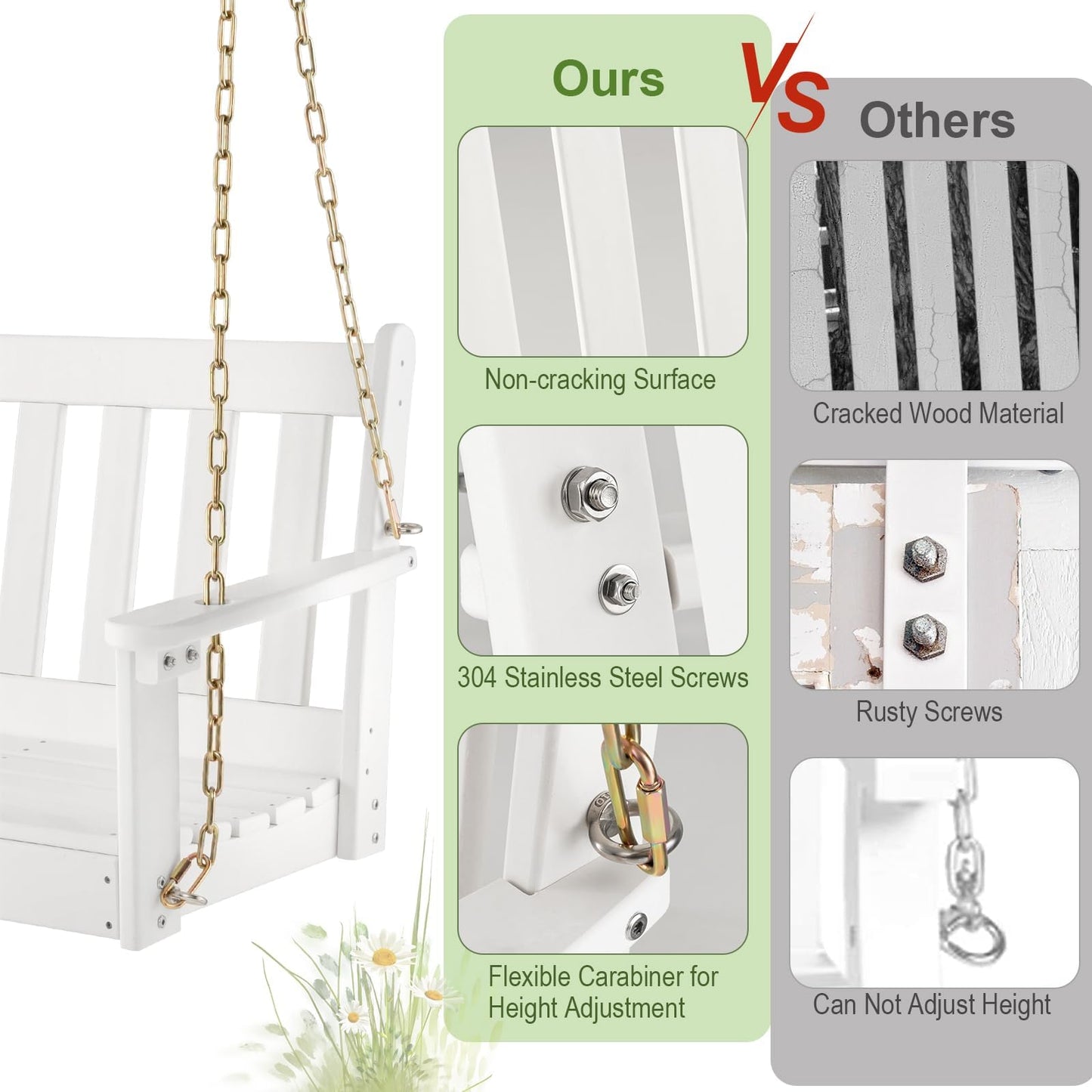 HDPE Porch Swing with Hidden Cup Holder and Adjustable Secure Chains