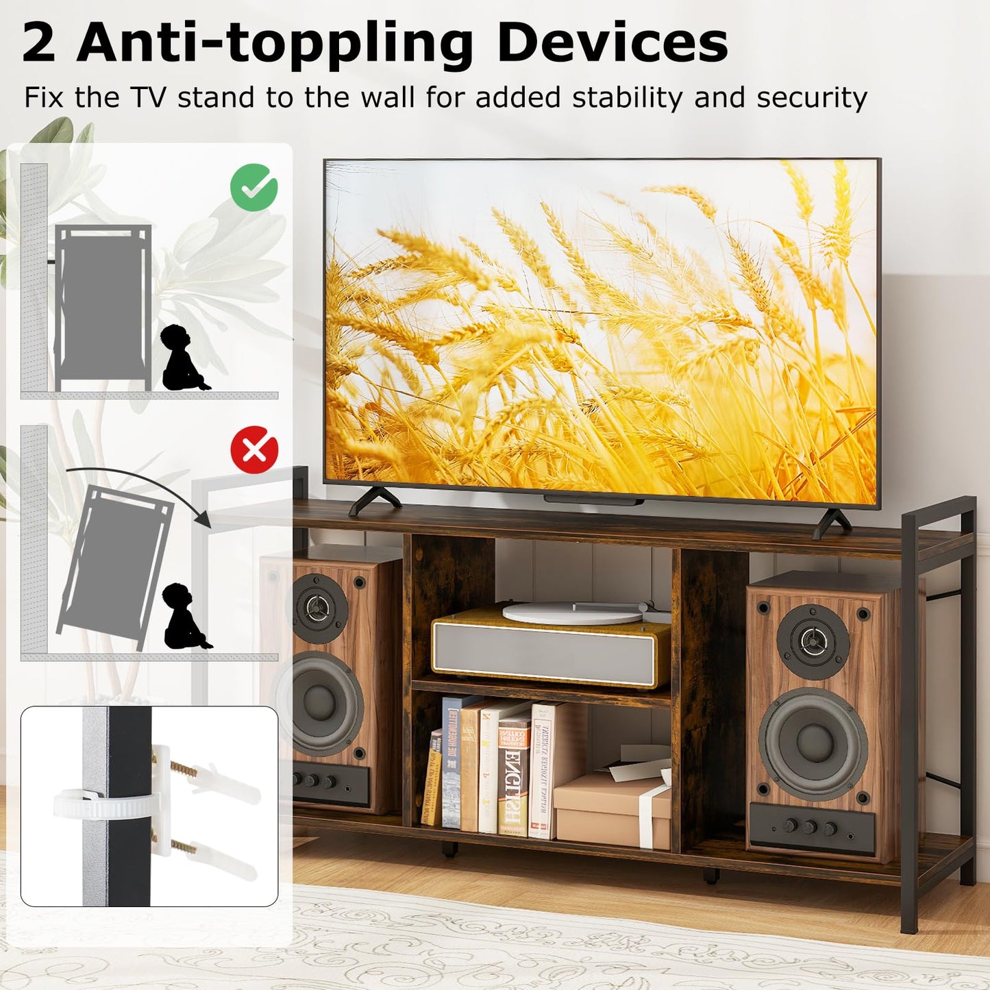Giantex TV Stand Cabinet for 55 Inch TVs 120cm Industrial TV Unit Media Entertainment Center