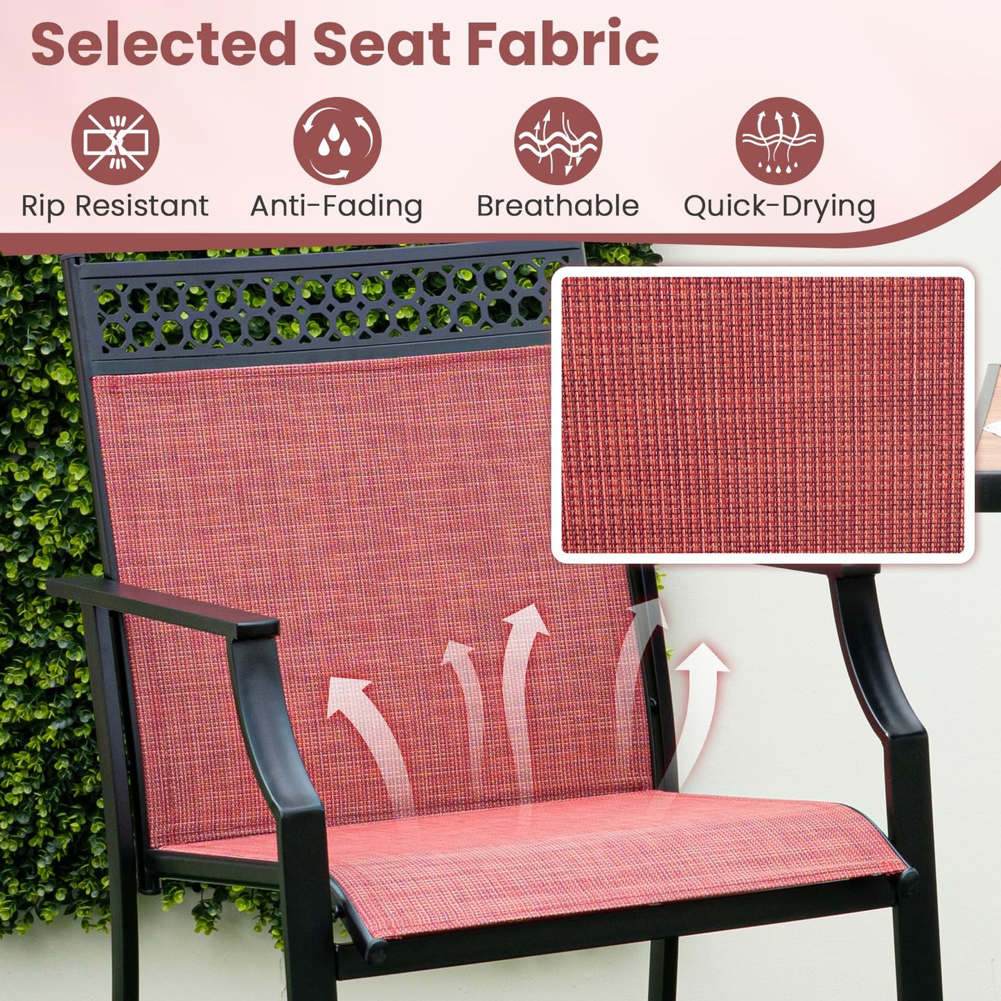 Fabric Outdoor Bar Stools Set of 2 with High Back Armrests & Footrest