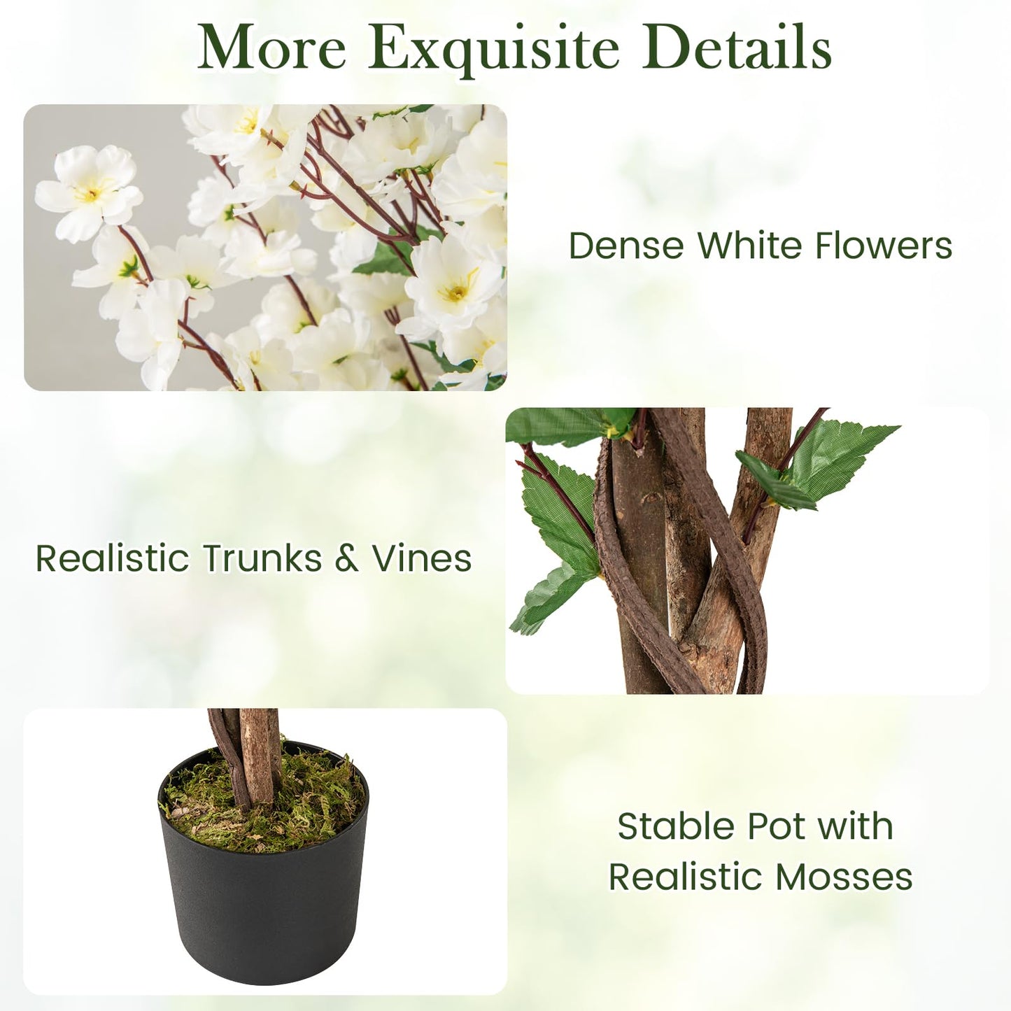 120CM Artificial Winter Sweet Tree with White Fabric Flower and Realistic Moss