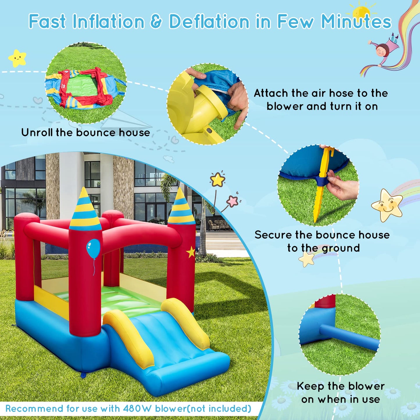 Inflatable Bounce House with Slide and Carry Bag without blower