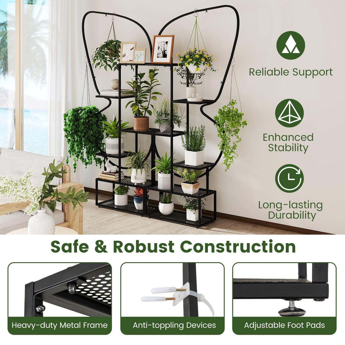 185 cm Tall Butterfly-Shaped 6-Tier Flowerpot Shelf
