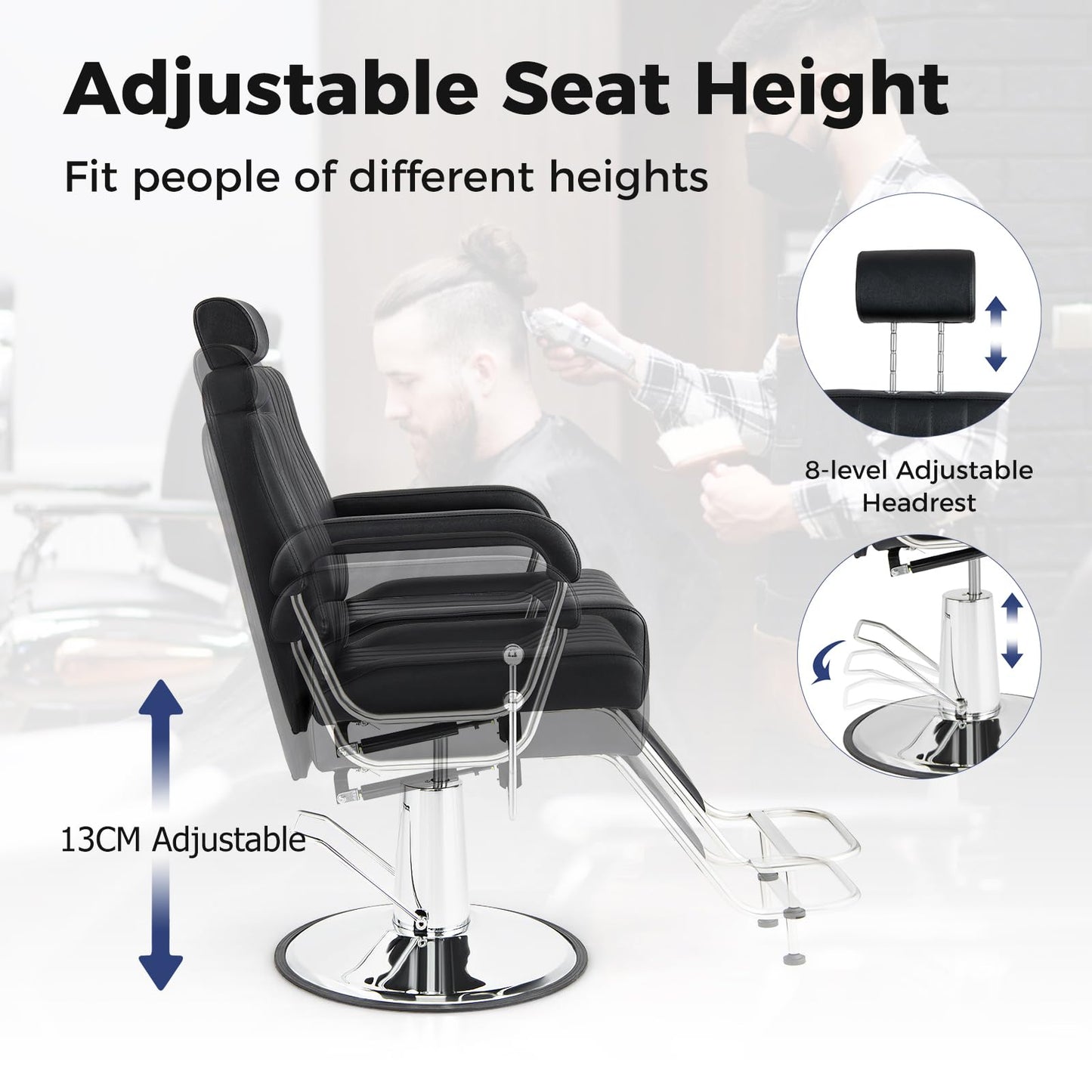 Salon Chair Hydraulic Barber Chair with Adjustable Headrest