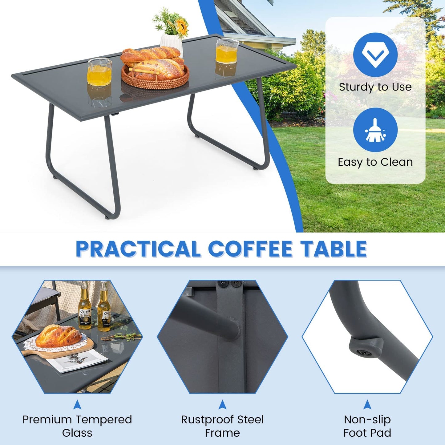 Outdoor Conversation Furniture Table Chairs Set for Balcony Lawn Poolside