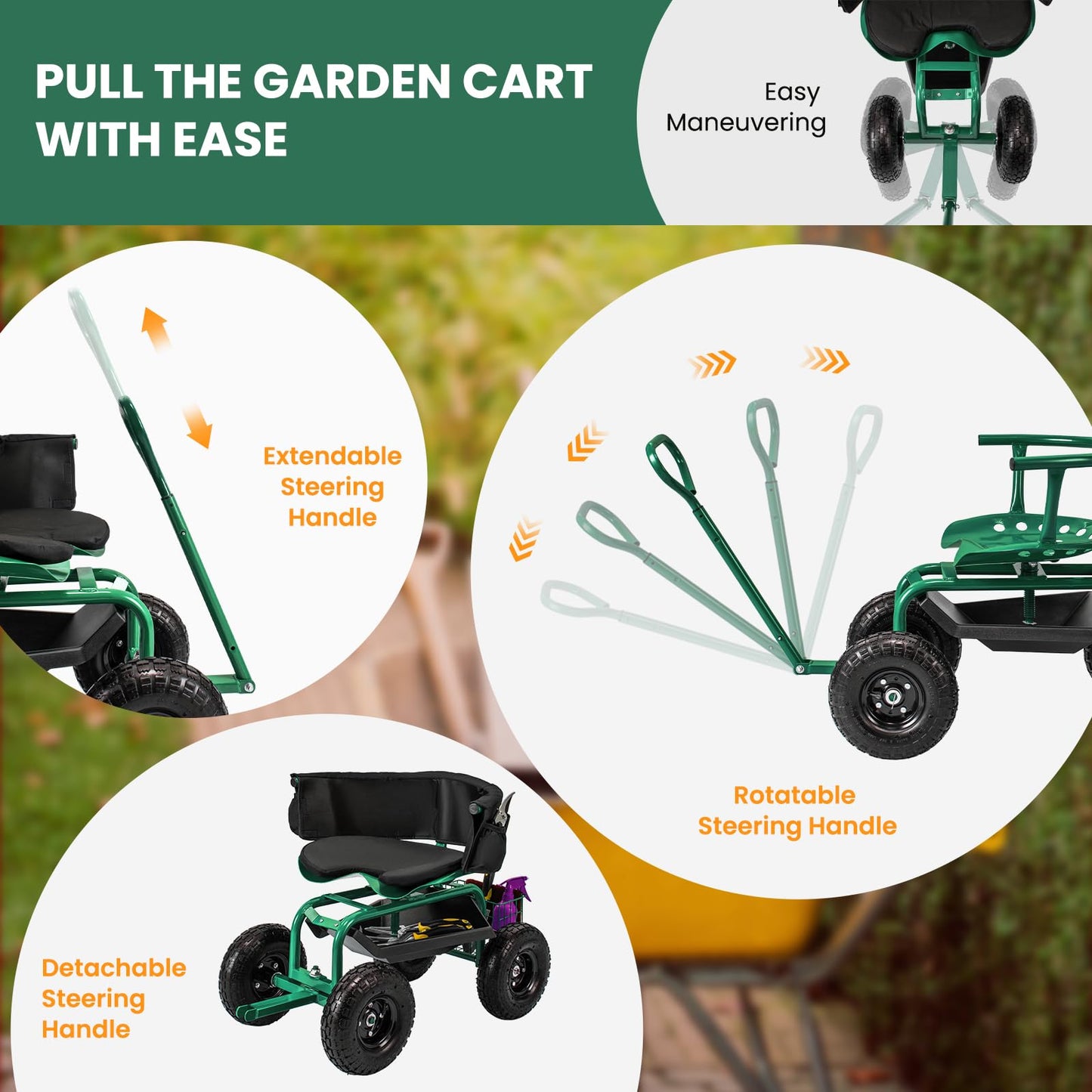 Outdoor Gardening Planting Station Trolley with Swivel Seat