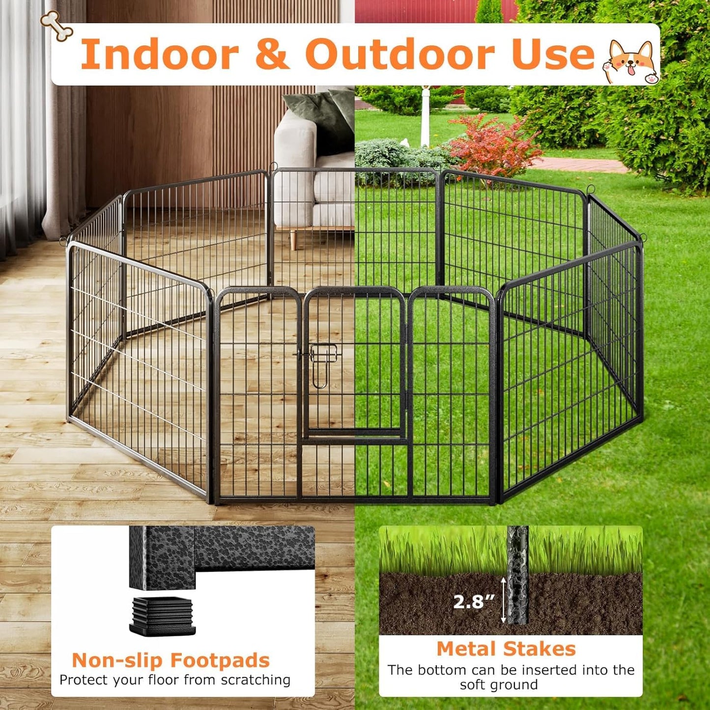 Dog Playpen - 8 Panel Metal Fence for Small Dogs