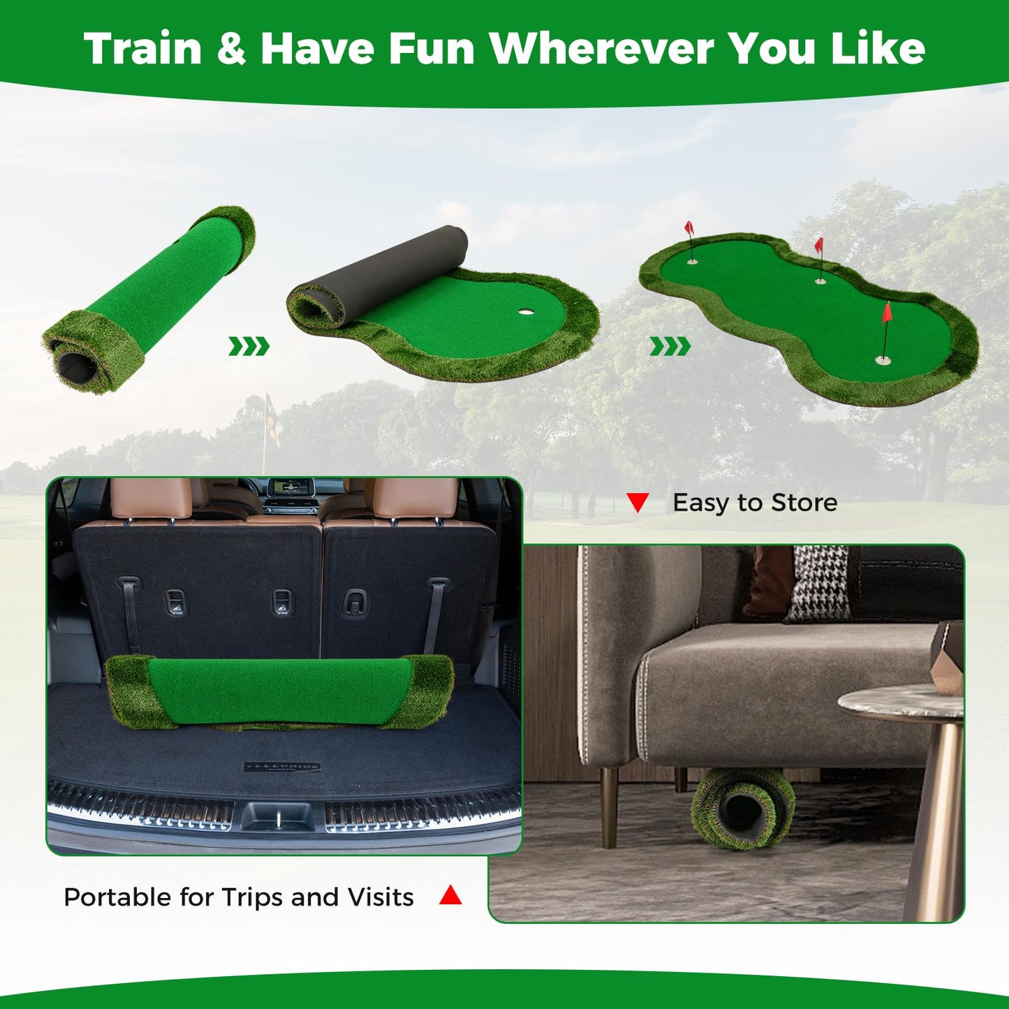 5 x 10 FT Professional Golf Practice Mat Putt Green Carpet with 3 Holes and Balls