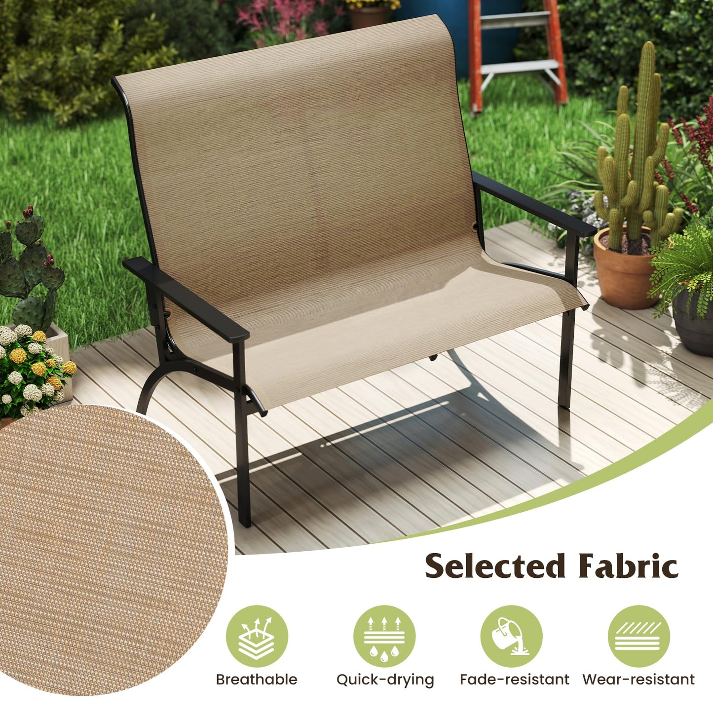 Outdoor Adirondack Bench Chair with High Back and Armrests