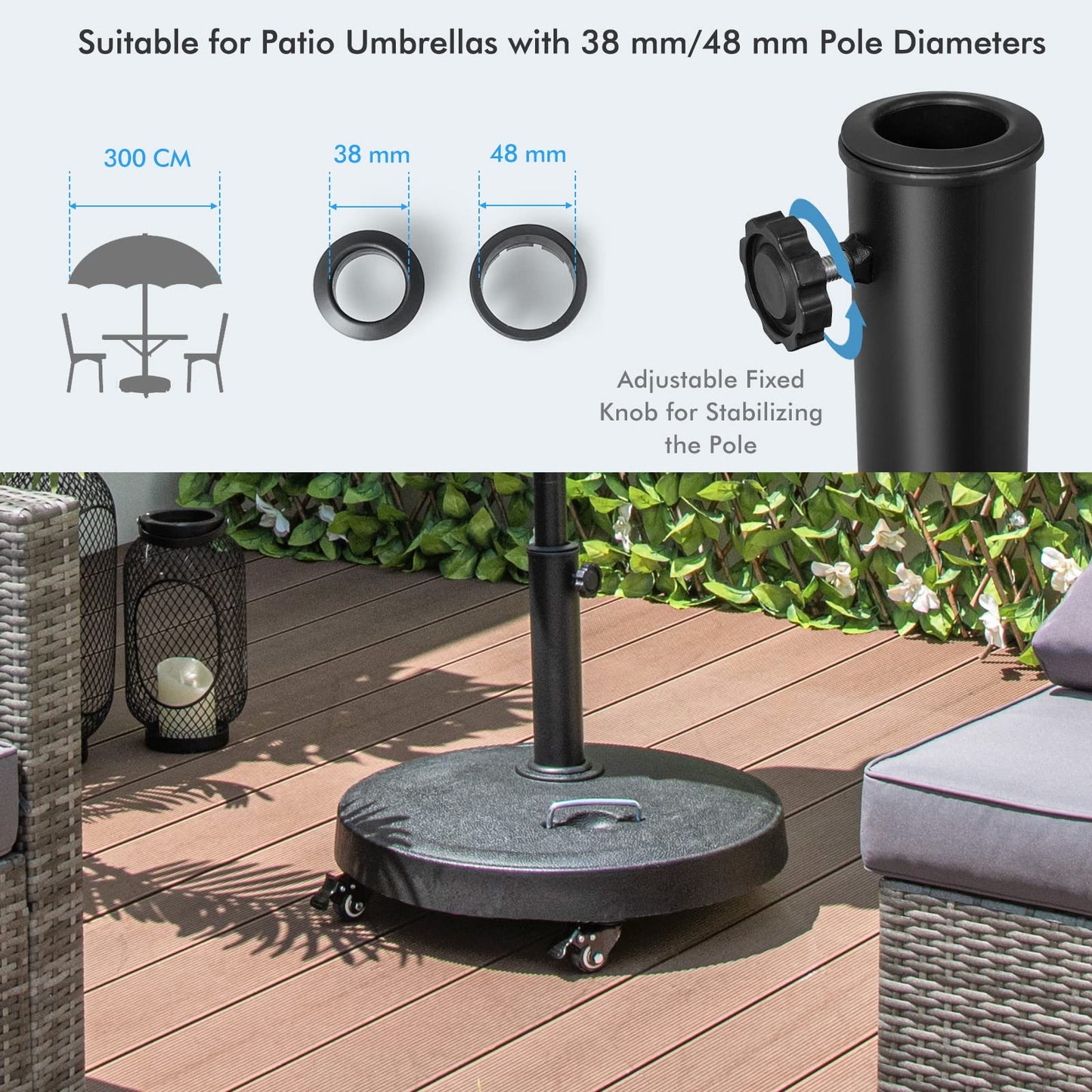 Heavy Duty Umbrella Stand Holder with Wheels