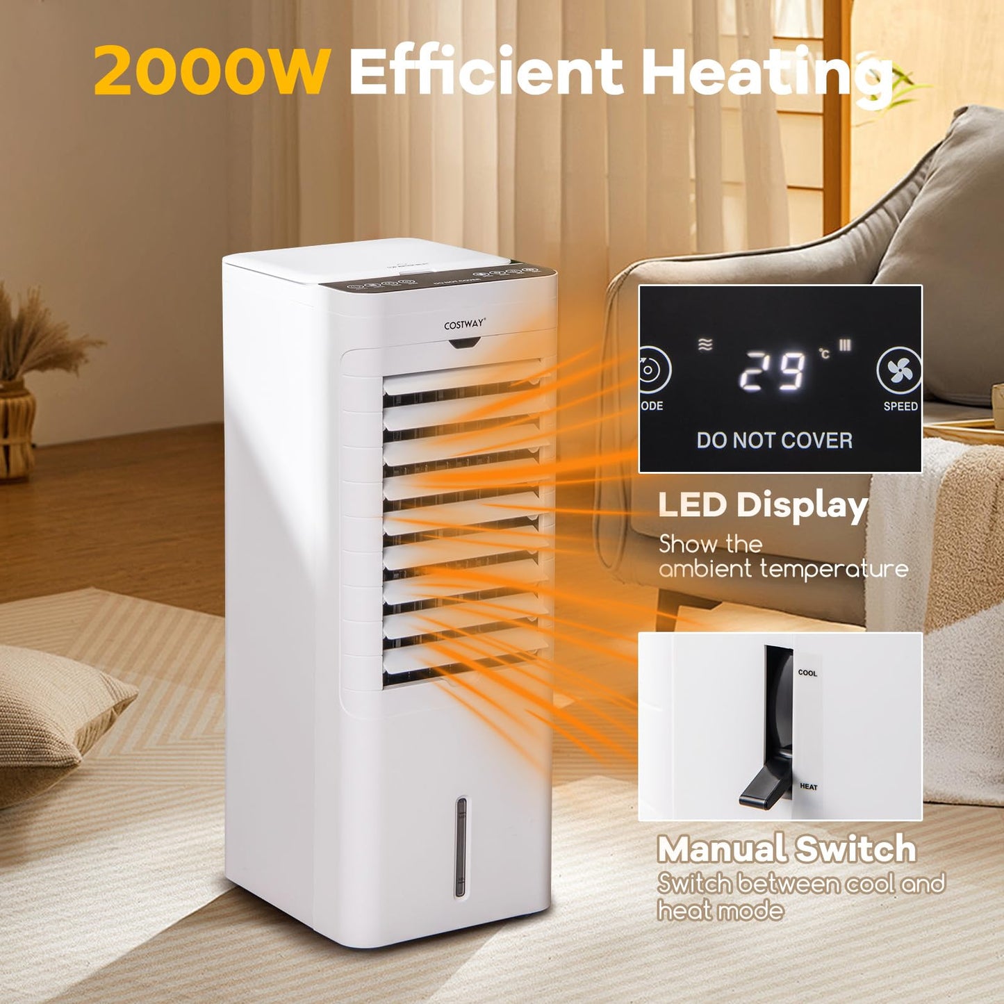 Giantex 5-in-1 Evaporative Air Cooler & Heater, Windowless Oscillating Swamp Cooler/Cooling Fan/Humidifier