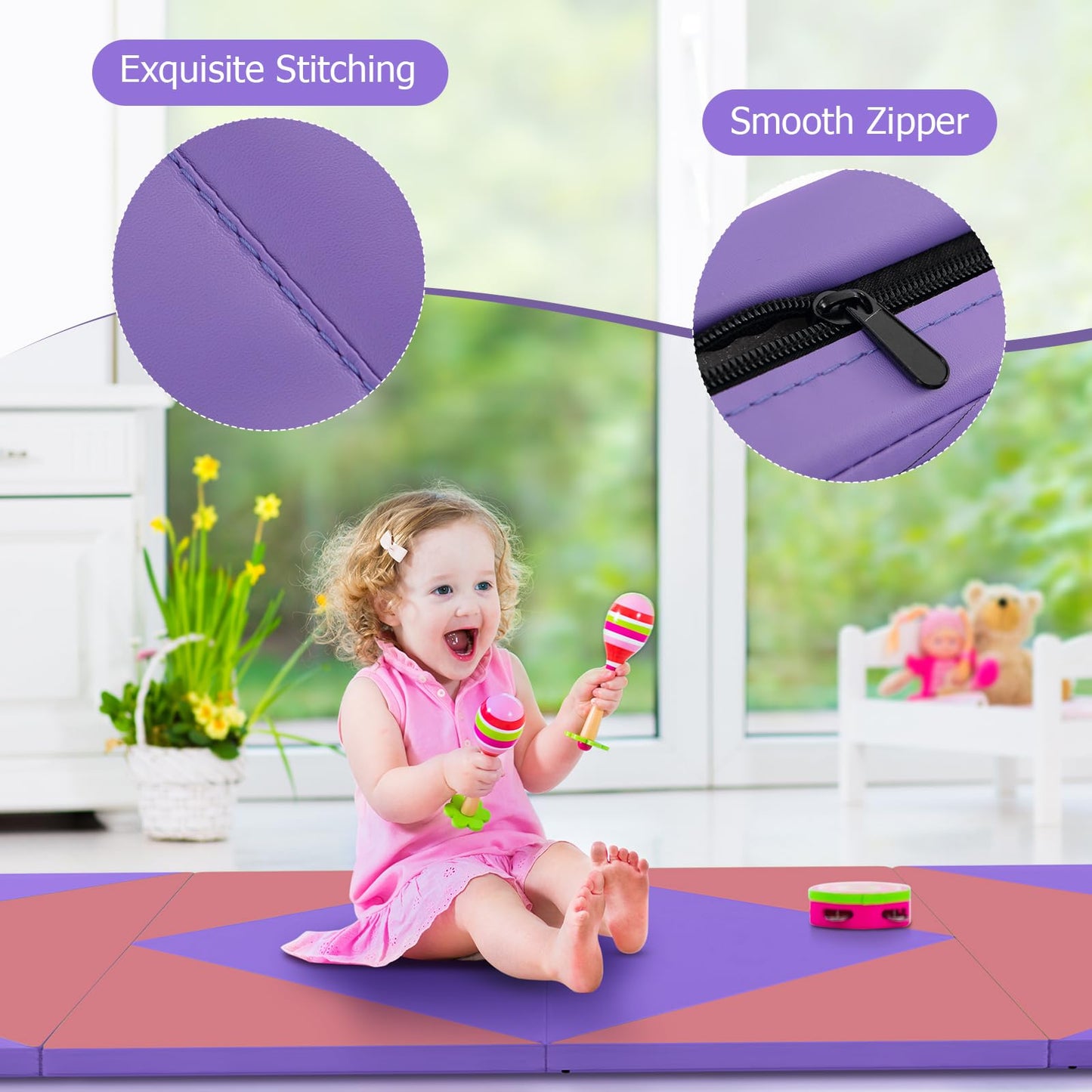 8FT Gymnastics Exercise Mat with High Density 5cm Thick Foam