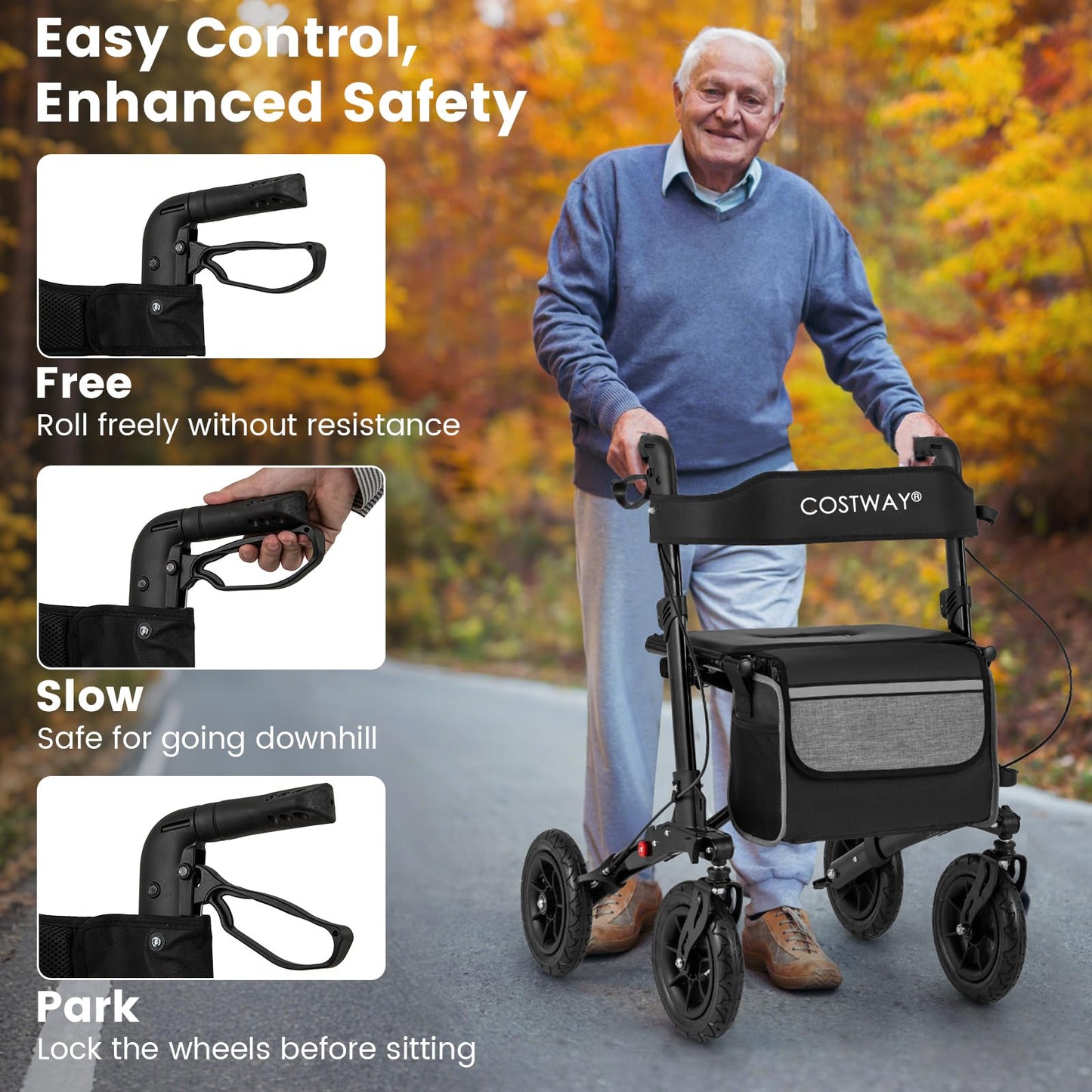 Walker for Seniors with Seat Folding Rollator Walker with Pneumatic Tires