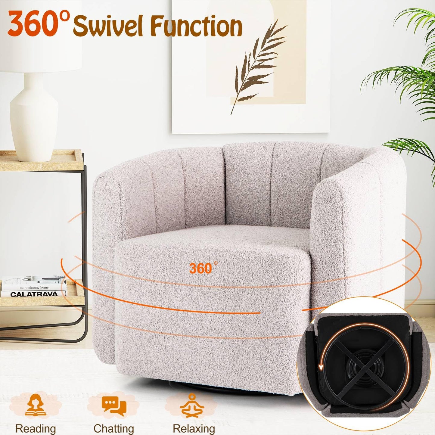 Upholstered Swivel Barrel Chair with Backrest and Armrests