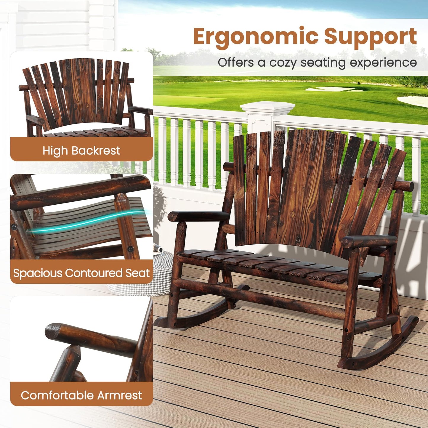 2 Person Adirondack Rocking Chair for Garden