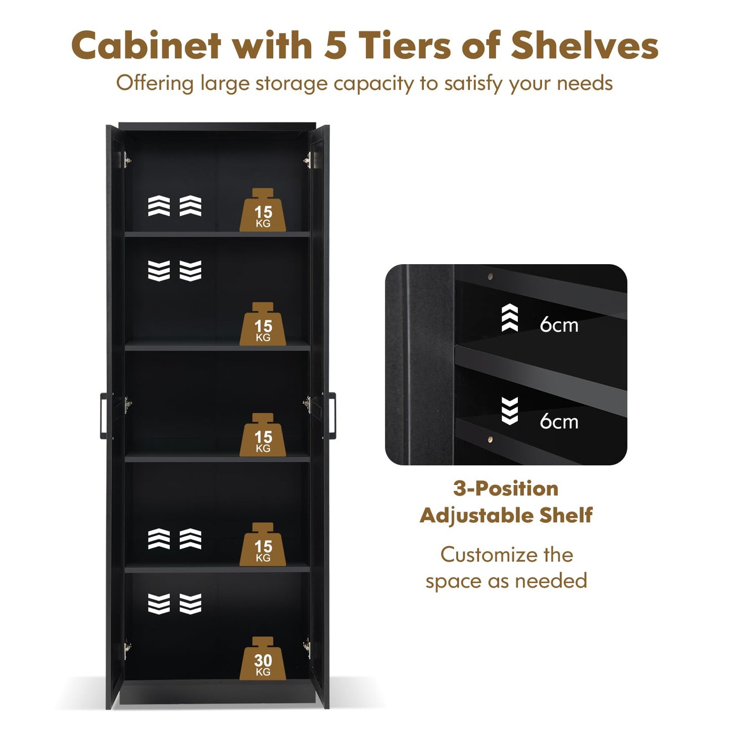 Wooden Storage Cabinet with 2 Doors and Adjustable Shelves