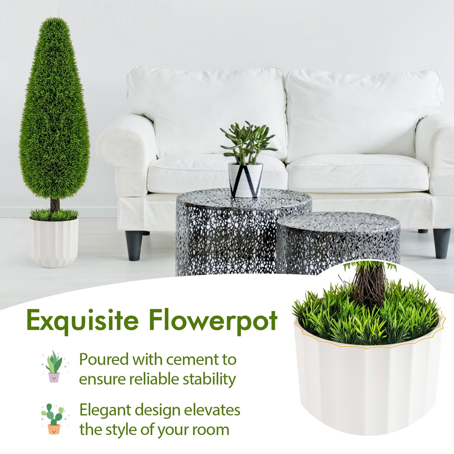 90cm 2PCS Greenery Faux Boxwood Tower/Spiral Plant with Realistic Leaves and Pot