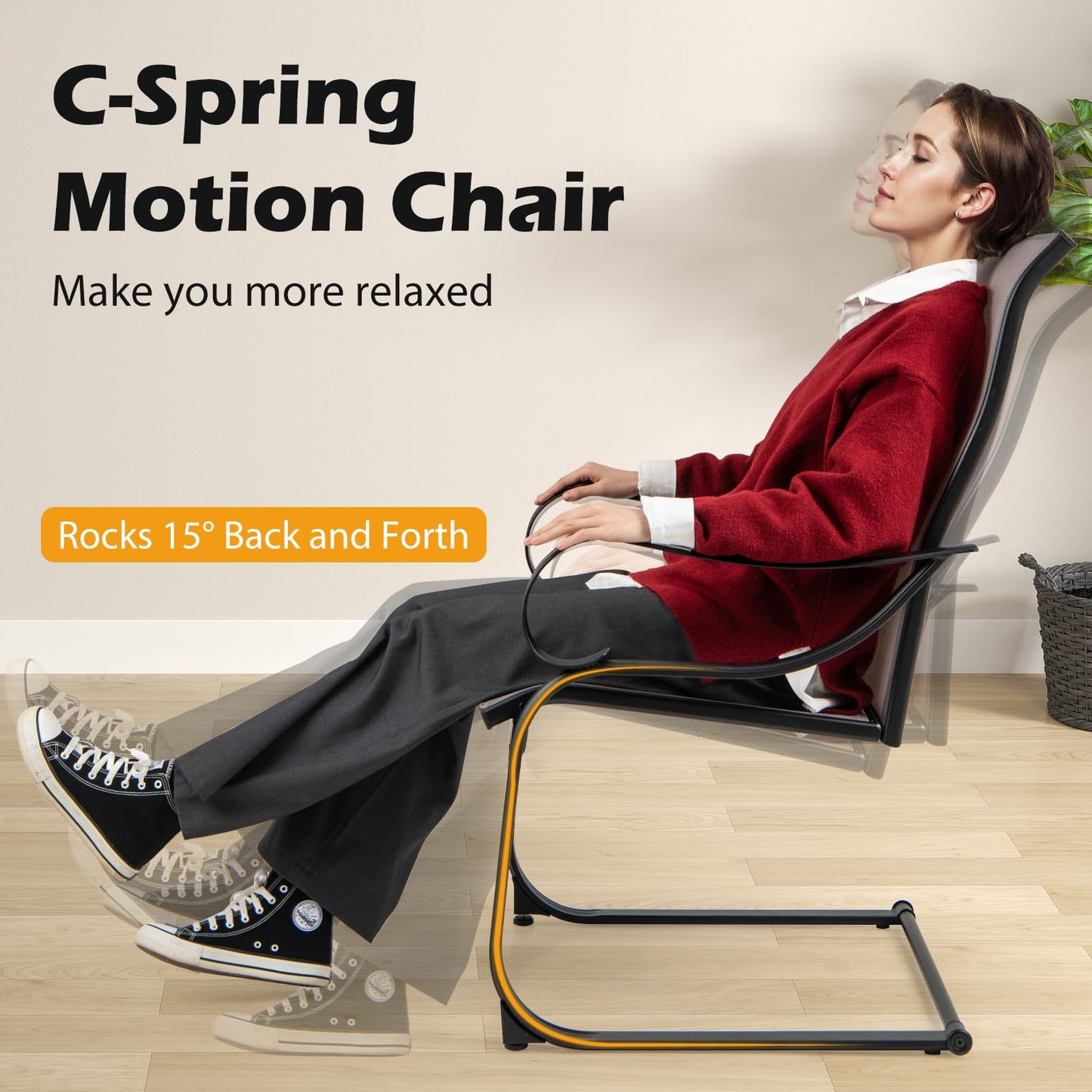 Outdoor C-Spring Garden Chairs Set of 2 with High Backrest