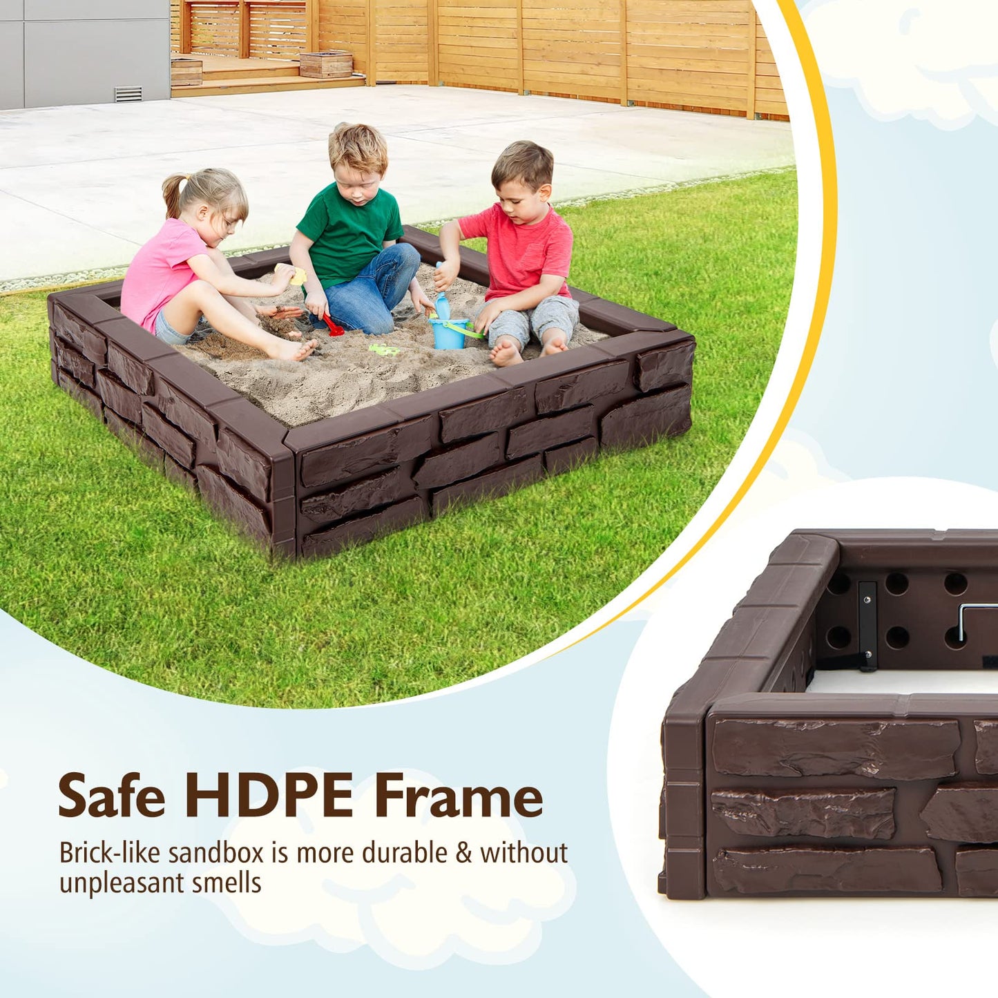 120 x 120cm Kids Sandbox with Cover and Bottom Liner