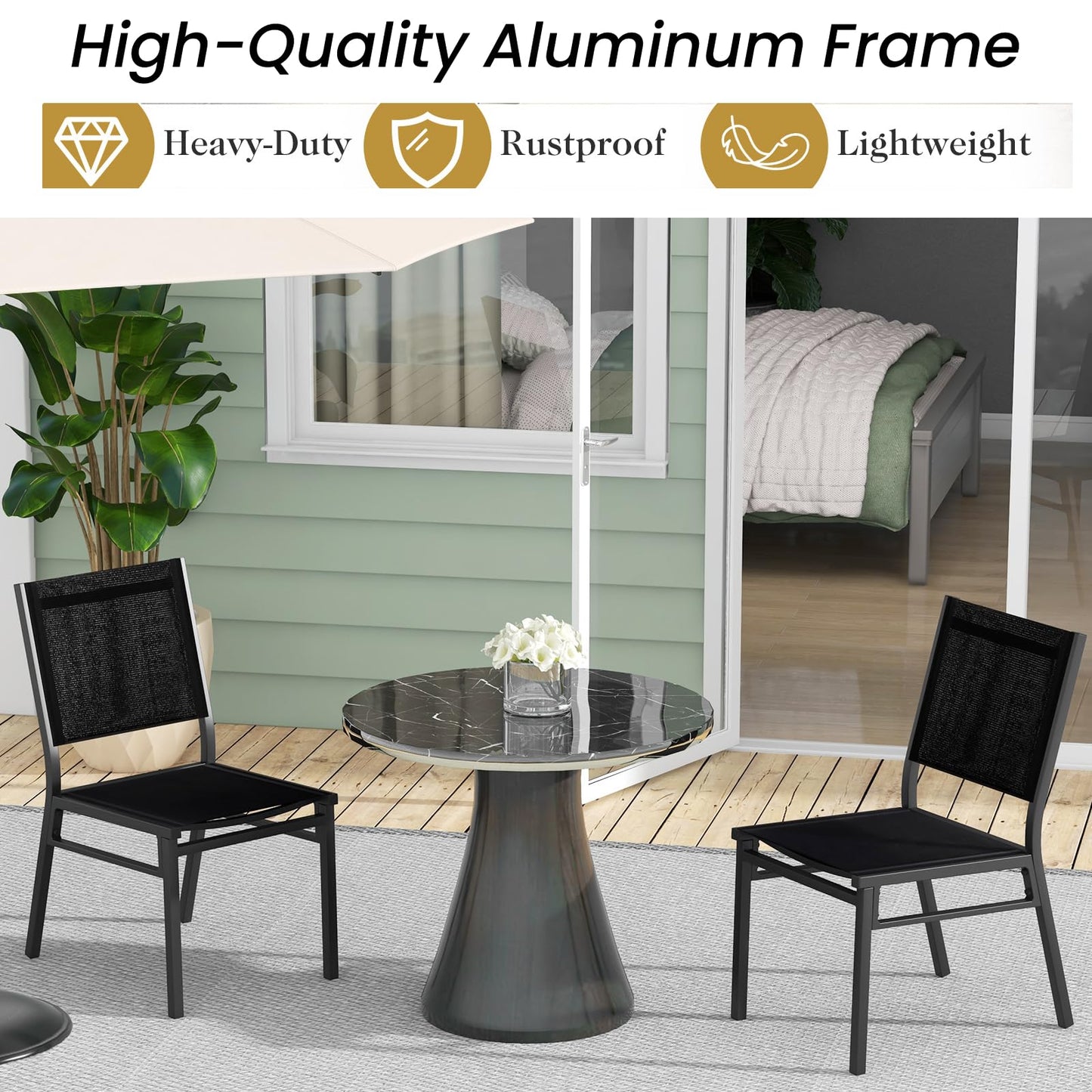 Aluminum Frame Patio Chairs with Curved Backrest & Fabric Seat
