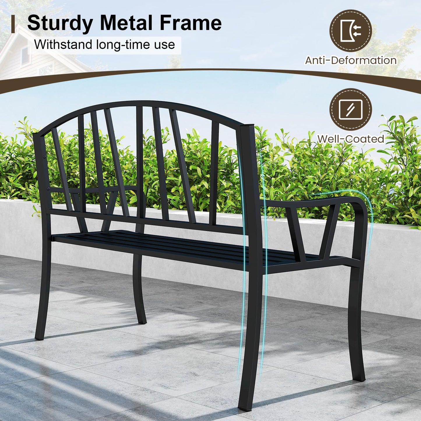 Outdoor Furniture Metal Frame Loveseat Park Bench