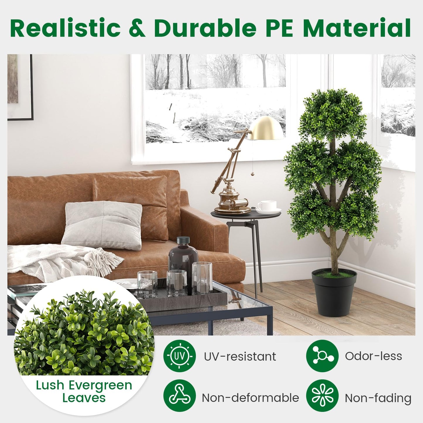 115cm Artificial Boxwood Topiary Ball Tree for Home Office Front Porch