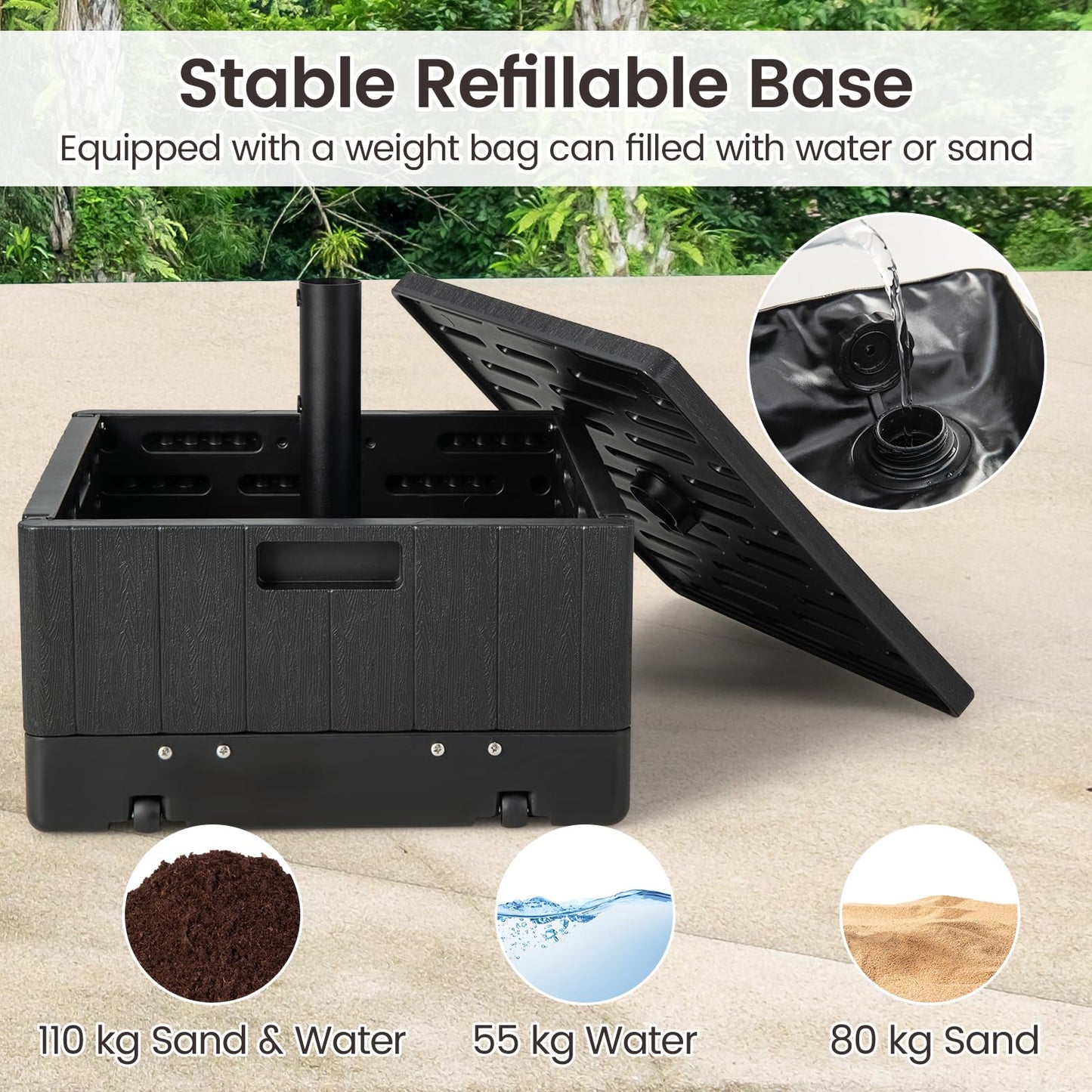 3-in-1 Patio Umbrella Base with Adjustable Tray and Weighted Bag