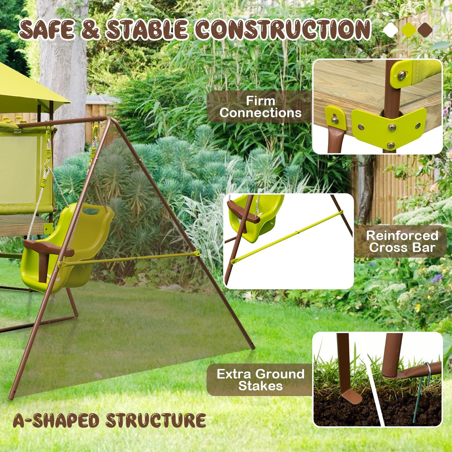 4 in 1 Heavy Duty Metal Swing Frame with Baby Swing