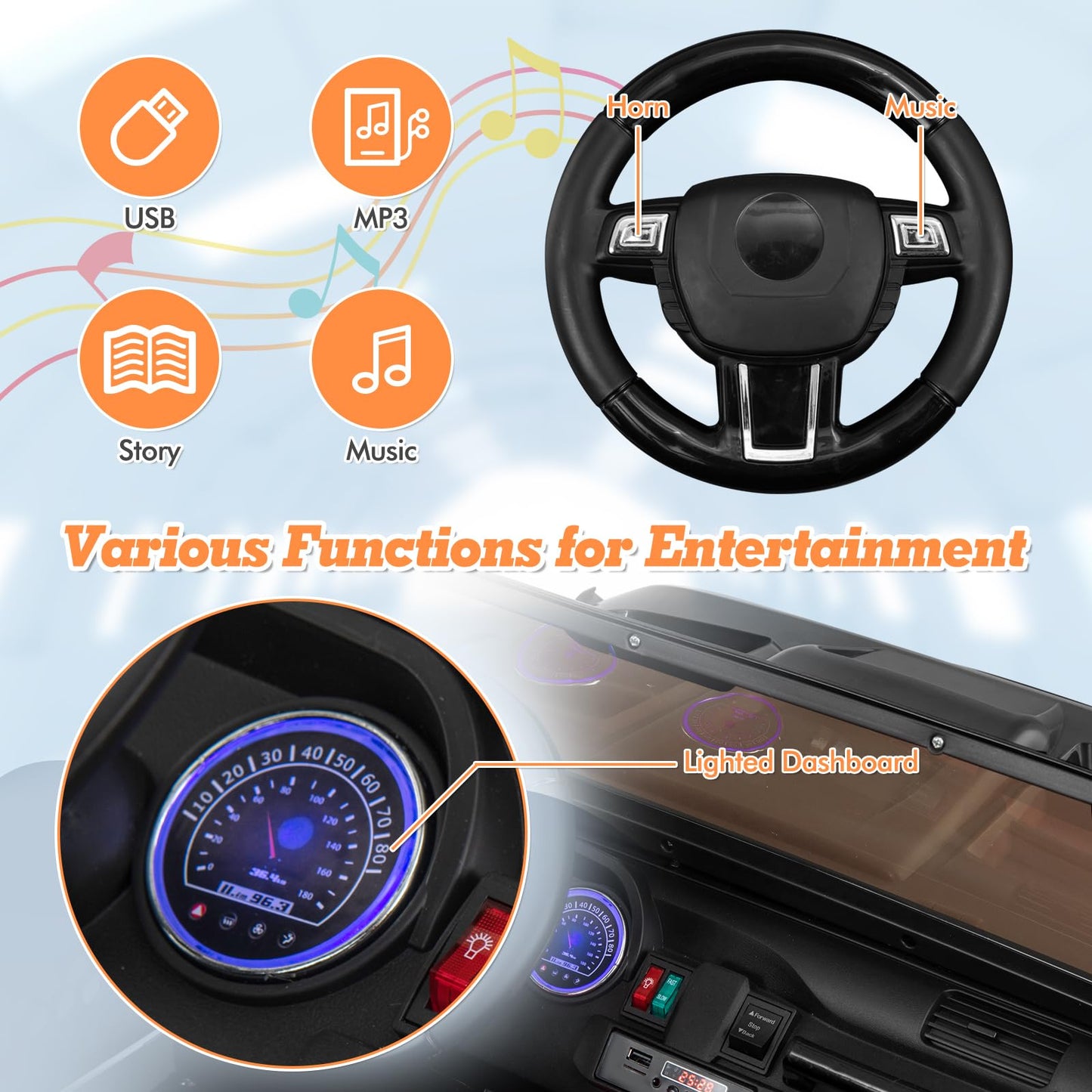 2 Seater Ride On Car with Remote Control and Horn for Boys and Girls
