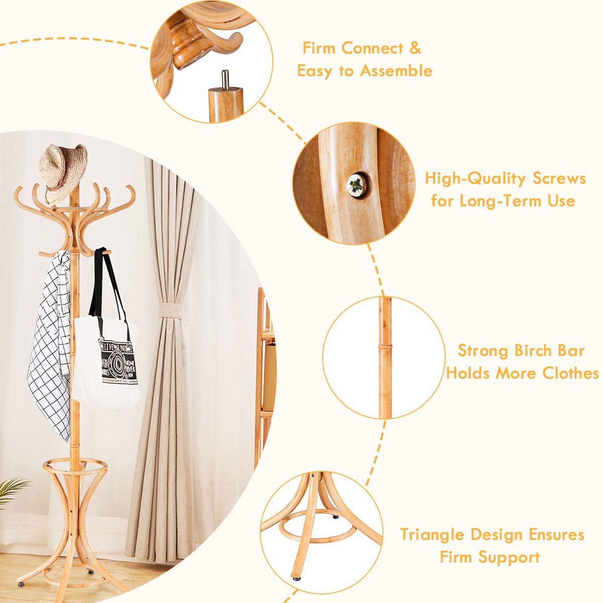 12 Hooks Freestanding Coat Rack with Umbrella Holder