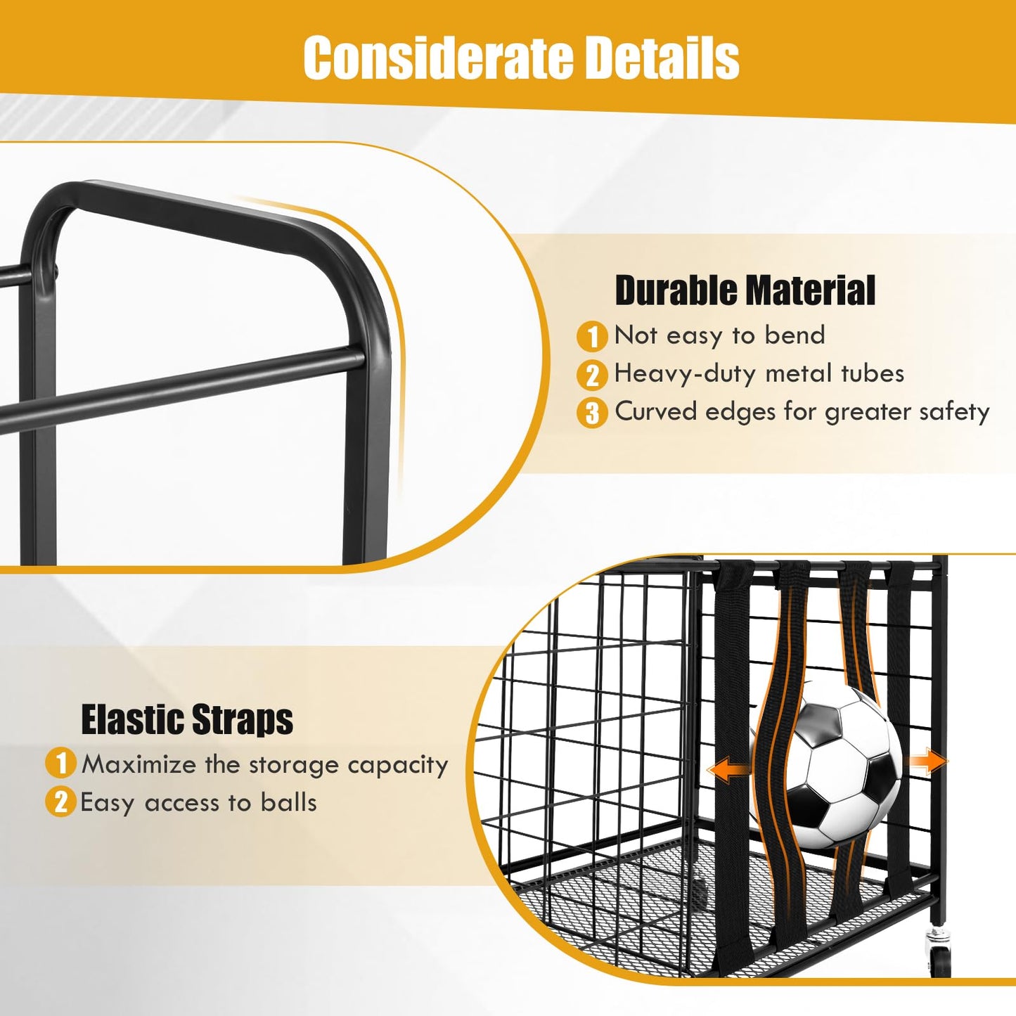 Sports Equipment Storage Rack Rolling Sports Ball Storage Cart